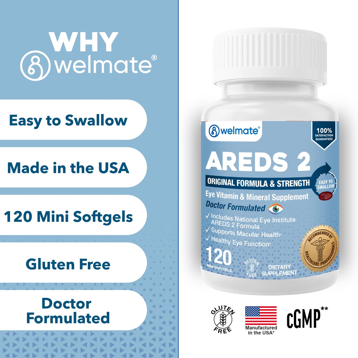 WELMATE AREDS 2 Eye Vitamin and Mineral Supplement Softgels, 120