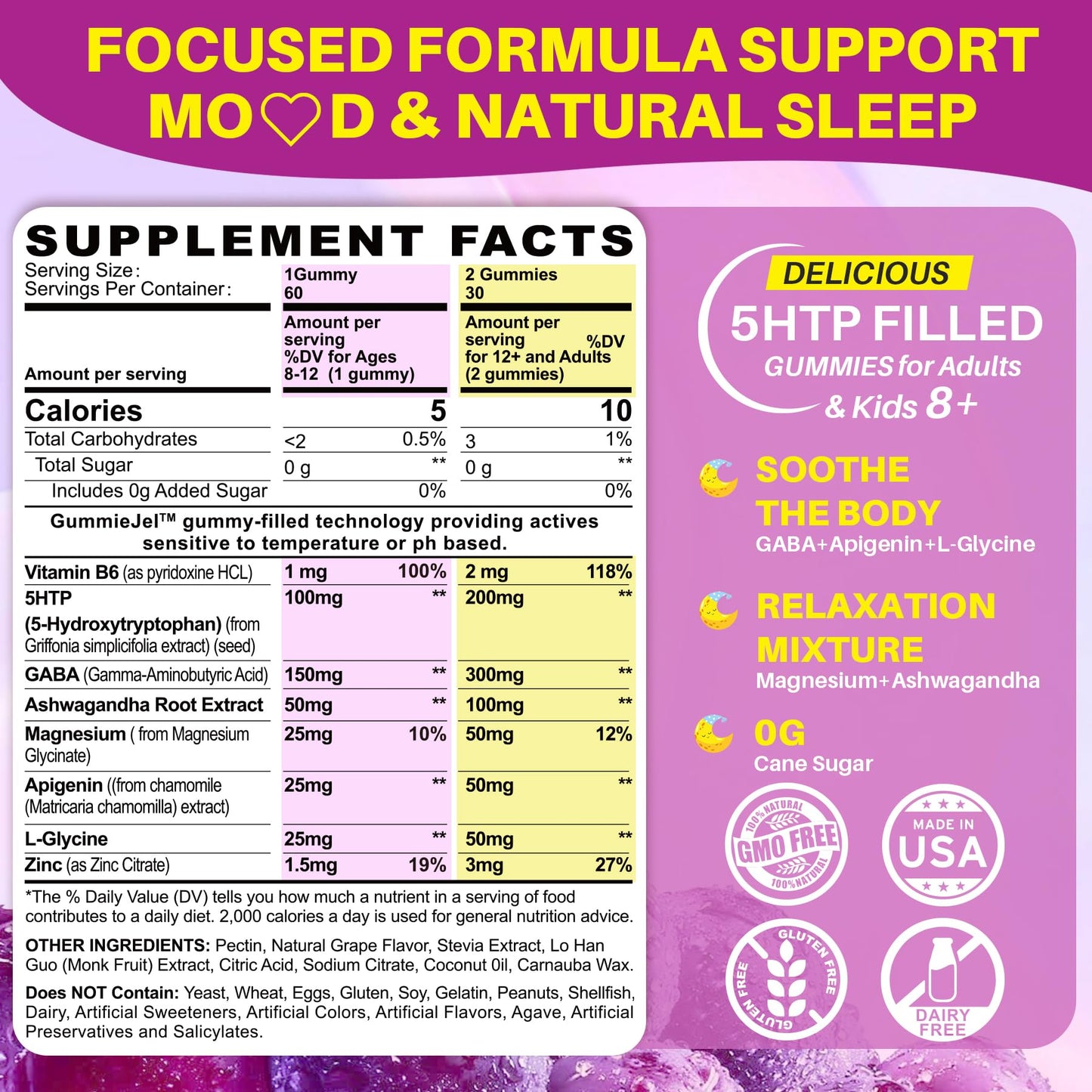 LILICARE Vegan Omega-3 & 5-HTP Gummies, 120 Gummies