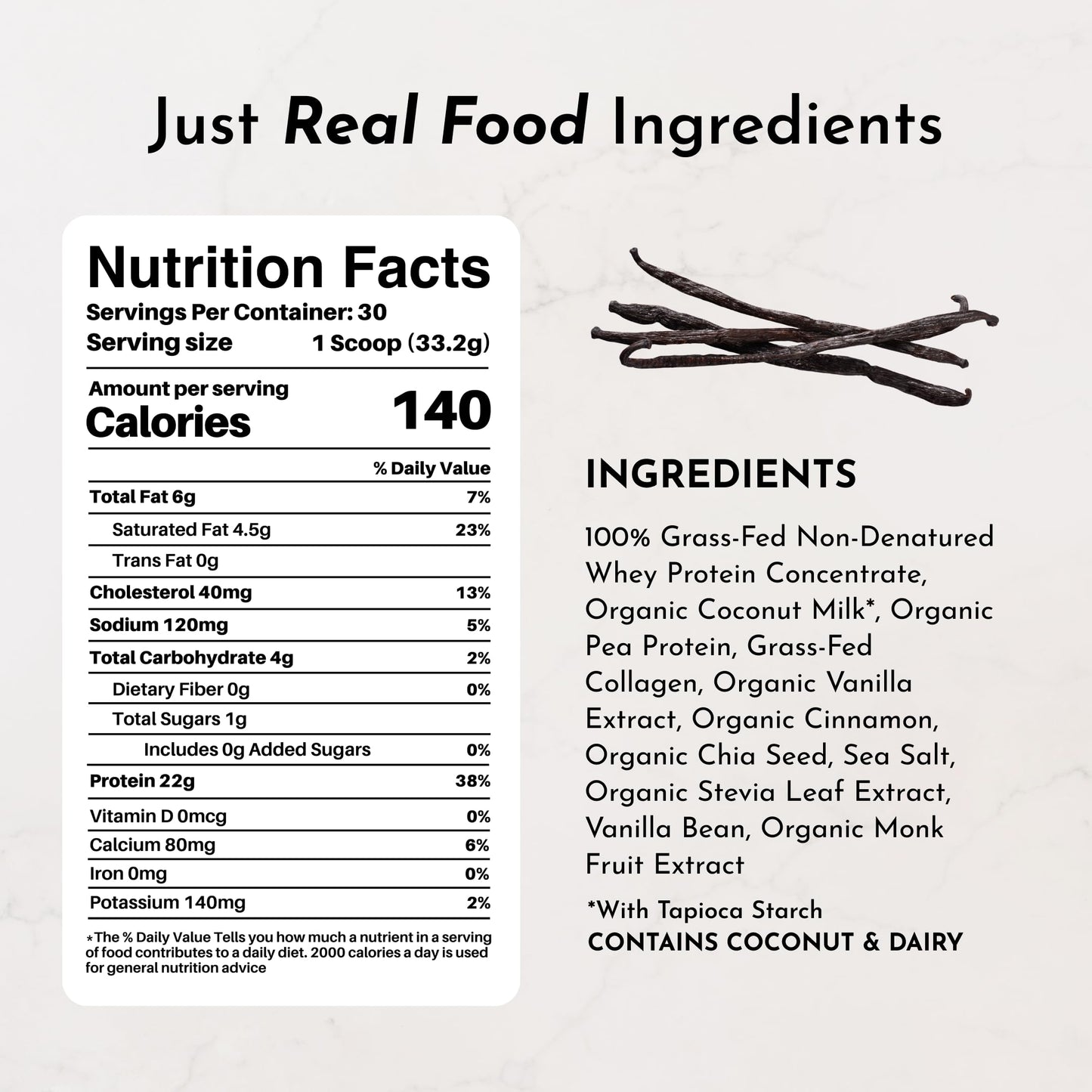 JUST INGREDIENTS Vanilla Bean Protein Powder, 23