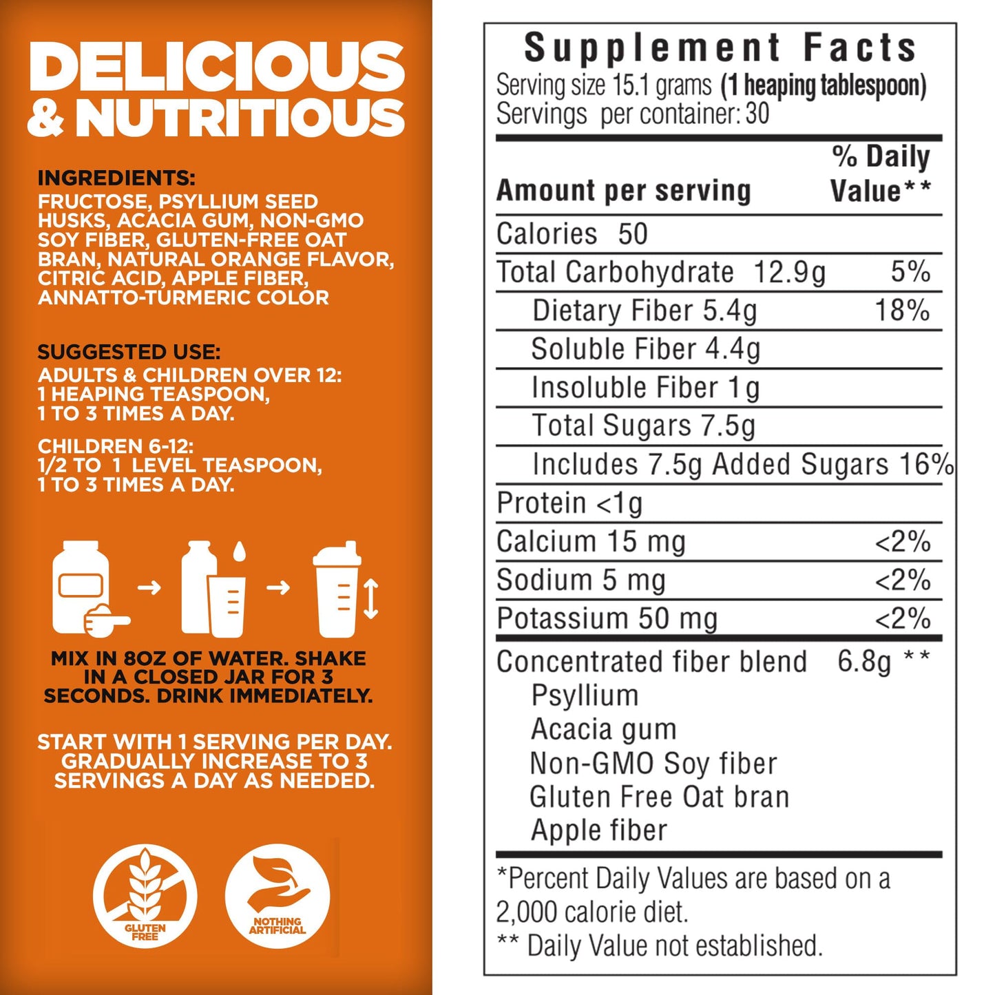 Yerba Prima Orange Daily Fiber Formula Powder 16 oz