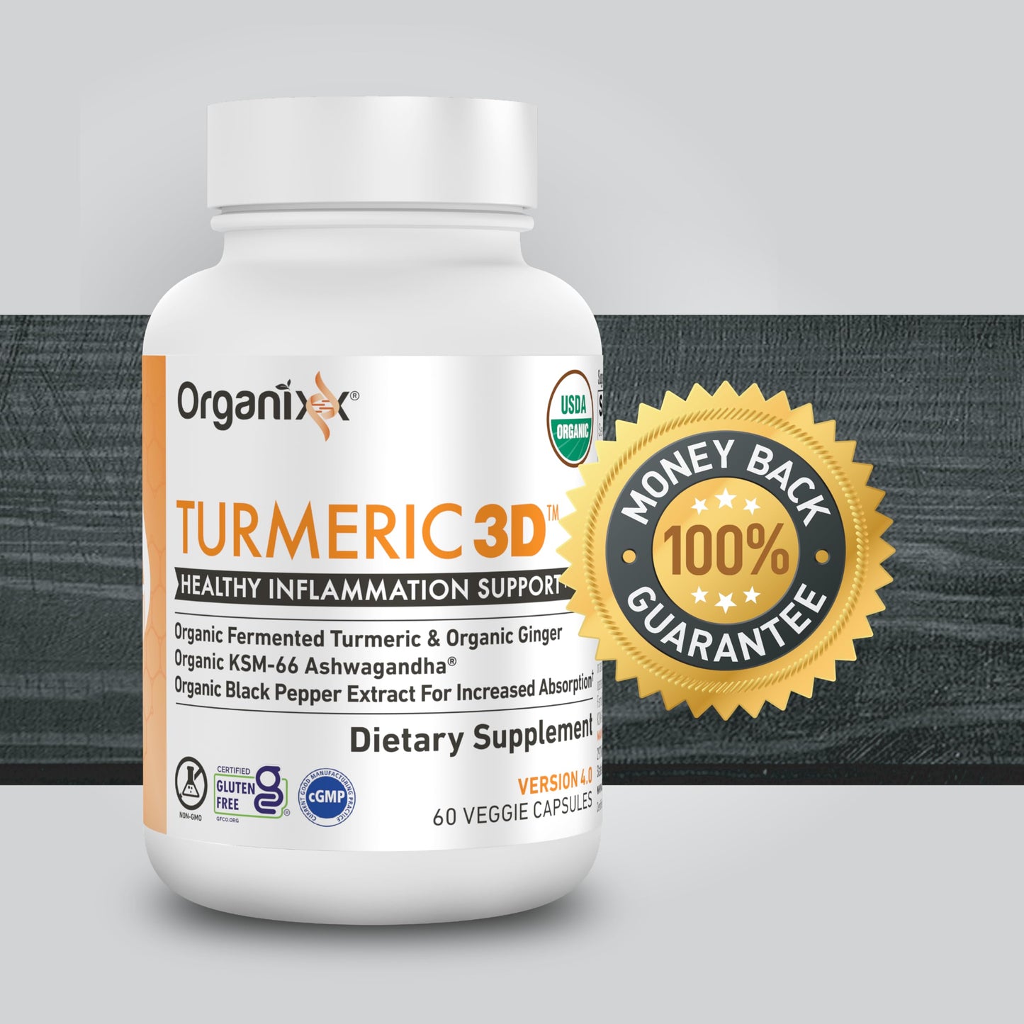 Organixx Turmeric Curcumin Supplement with Ashwagandha, Vitamin D, Turmeric & Ginger – Fermented for Maximum Bioavailability, 120 Capsules