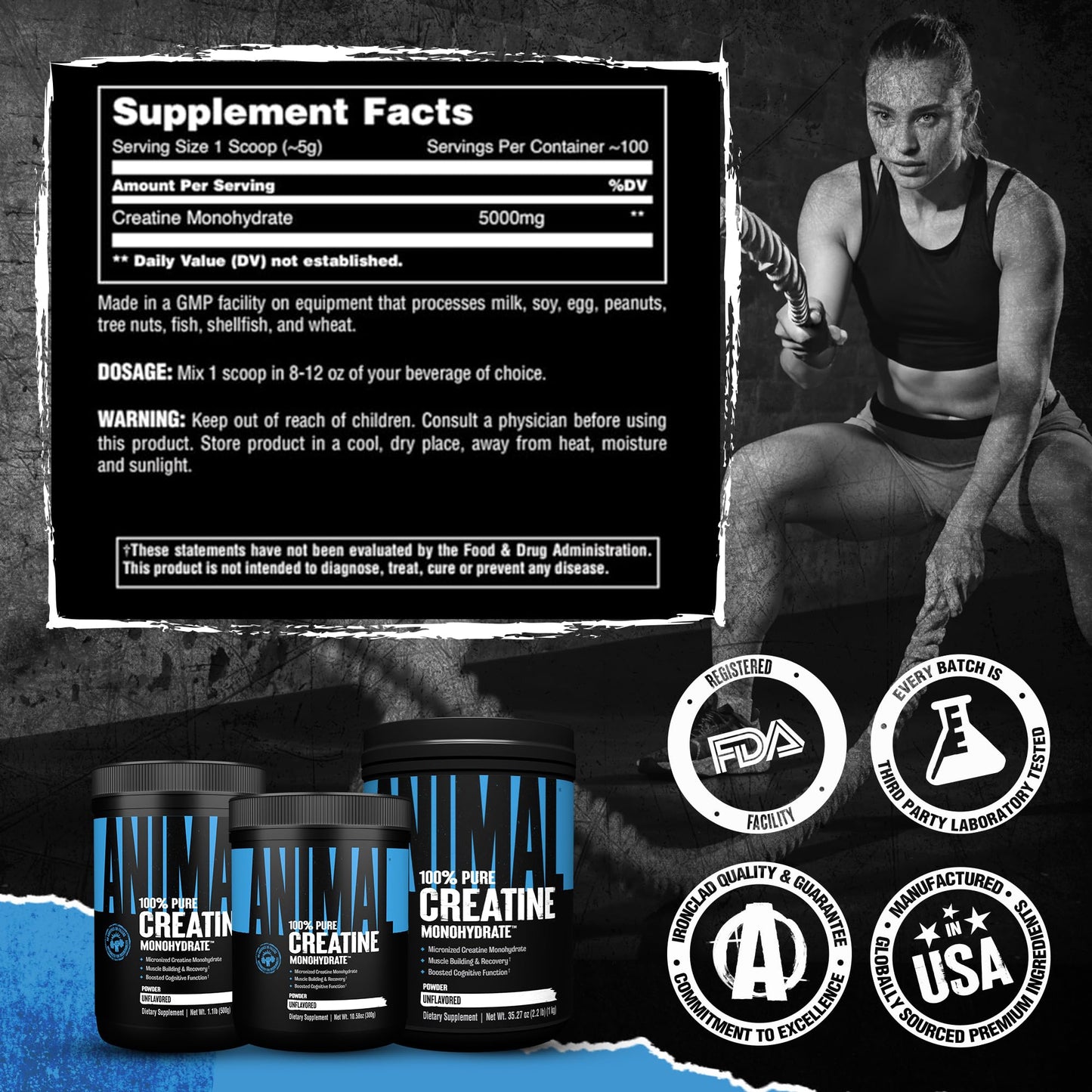 Animal Creatine Monohydrate Powder Unflavored 500g