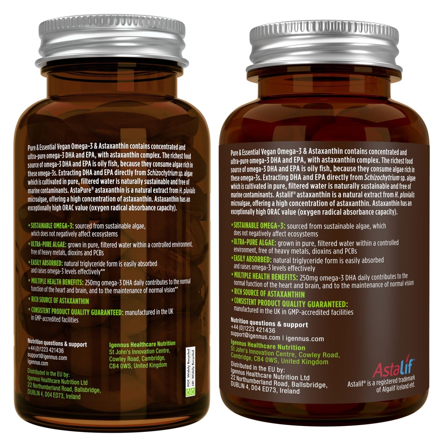 Igennus Healthcare Nutrition Vegan Omega 3 Algae Oil EPA DHA 600mg 180 Softgels