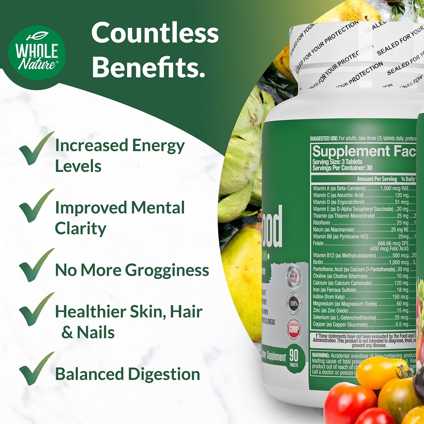 Whole Nature Whole Food Multivitamin for Men and Women 90 Tablets