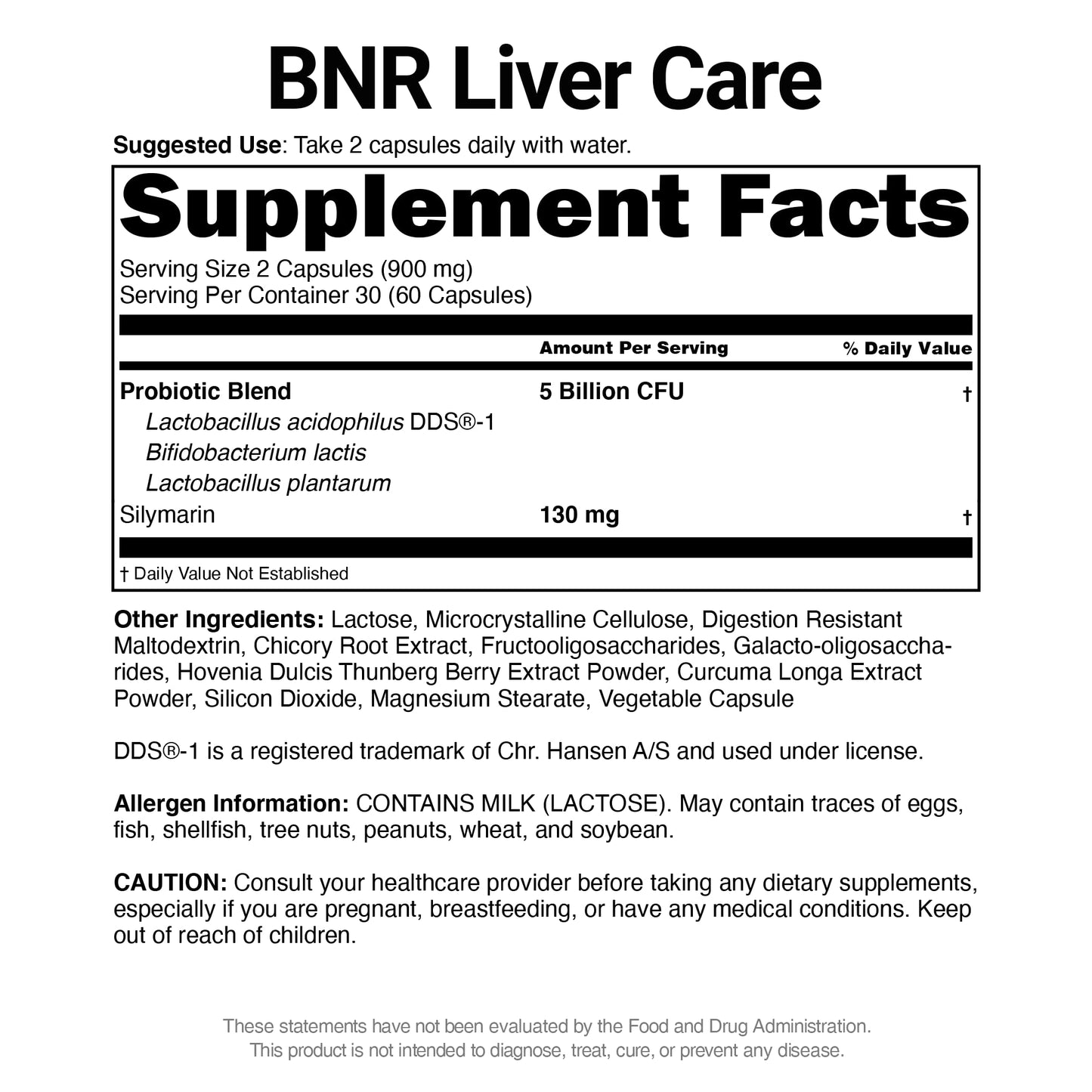 AceBiome Bnr Liver Care Milk Thistle Probiotics and Prebiotics Silymarin Liver and Digestive Support, 60 Capsules