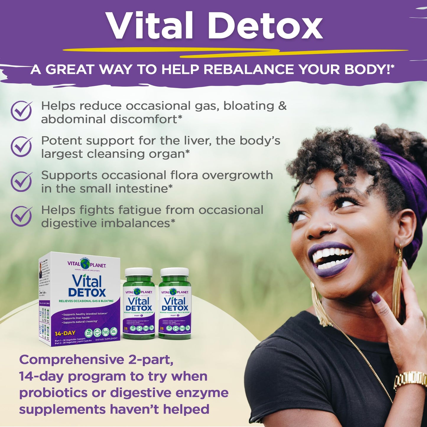 Vital Planet Vital Detox with Milk Thistle, Quercetin, Alpha Lipoic Acid, Choline, and Herbs Capsules, 56 Count