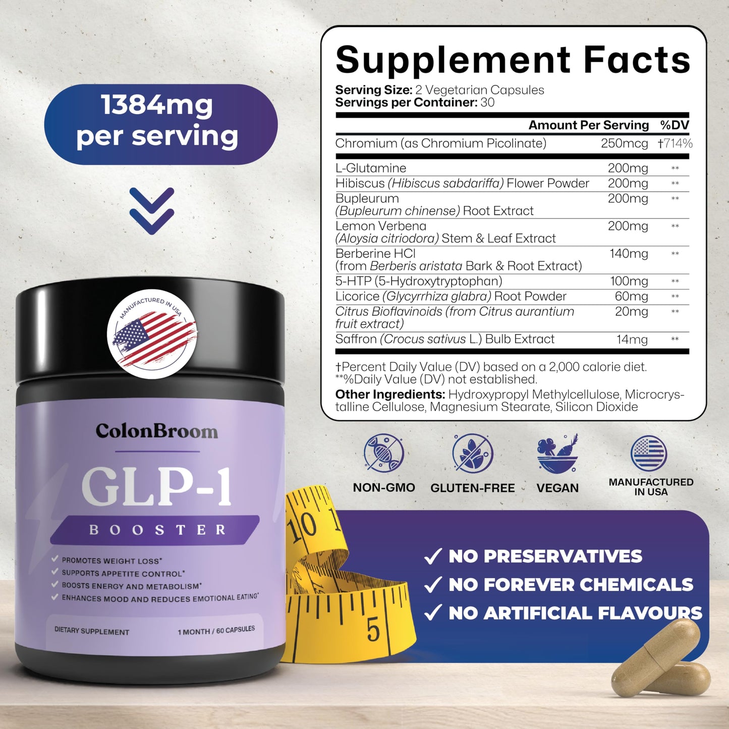 ColonBroom GLP-1 Weight Management Supplement for Women & Men 180 Capsules