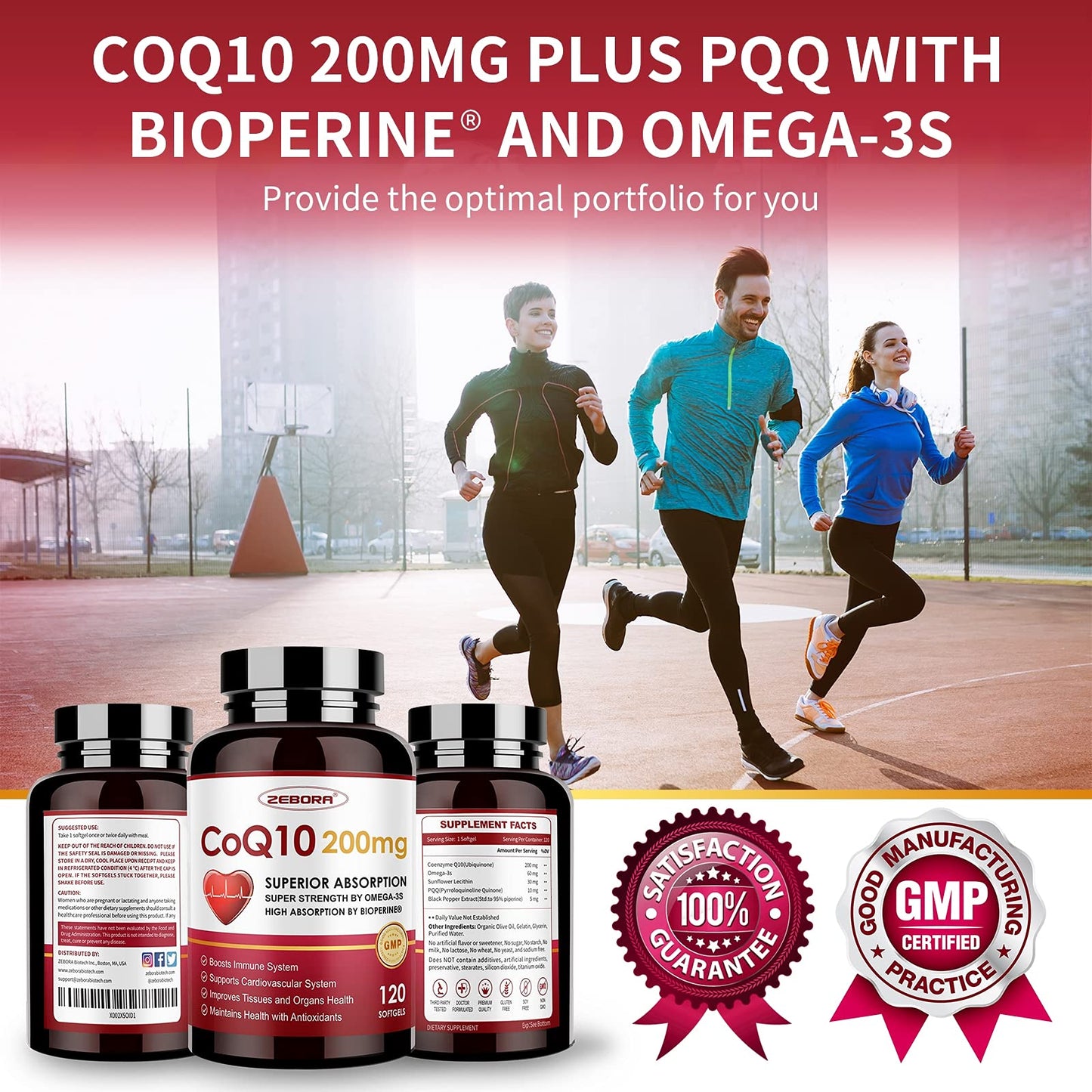 ZEBORA CoQ10 200mg Softgels with PQQ, BioPerine & Omega-3, 120 Softgels