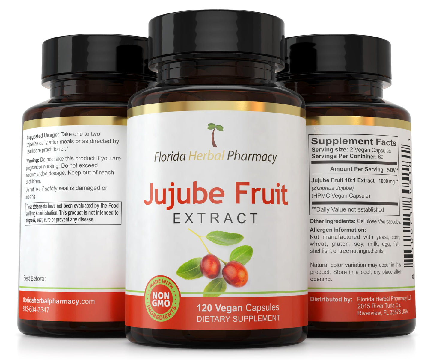 Florida Herbal Pharmacy Jujube Fruit Extract Supplement 10:1 120 Capsules