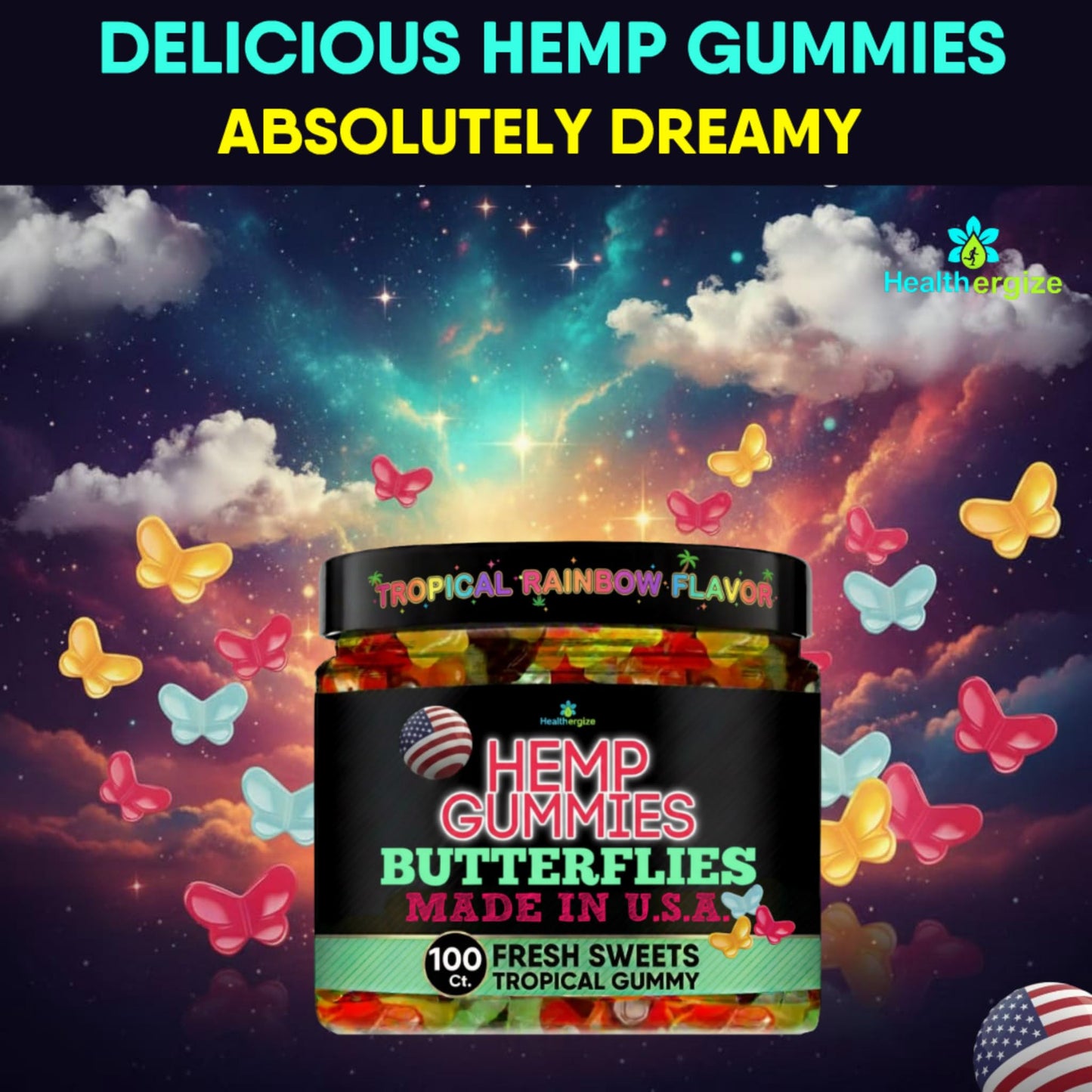 Healthergize Hemp Gummies for Sleep and Relaxation Chewable, 100 Count