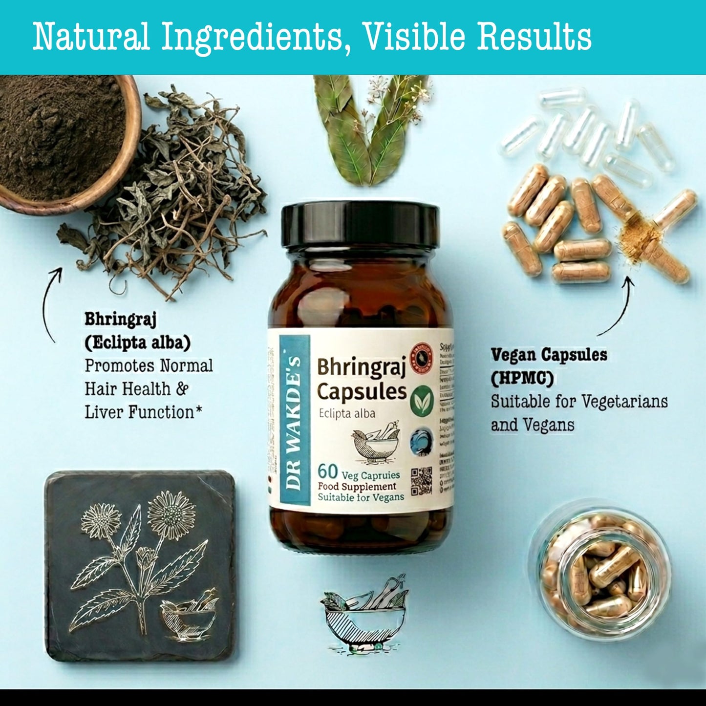 DR WAKDE's Bhringraj Capsules for Hair Growth & Liver Support, 1 Capsule