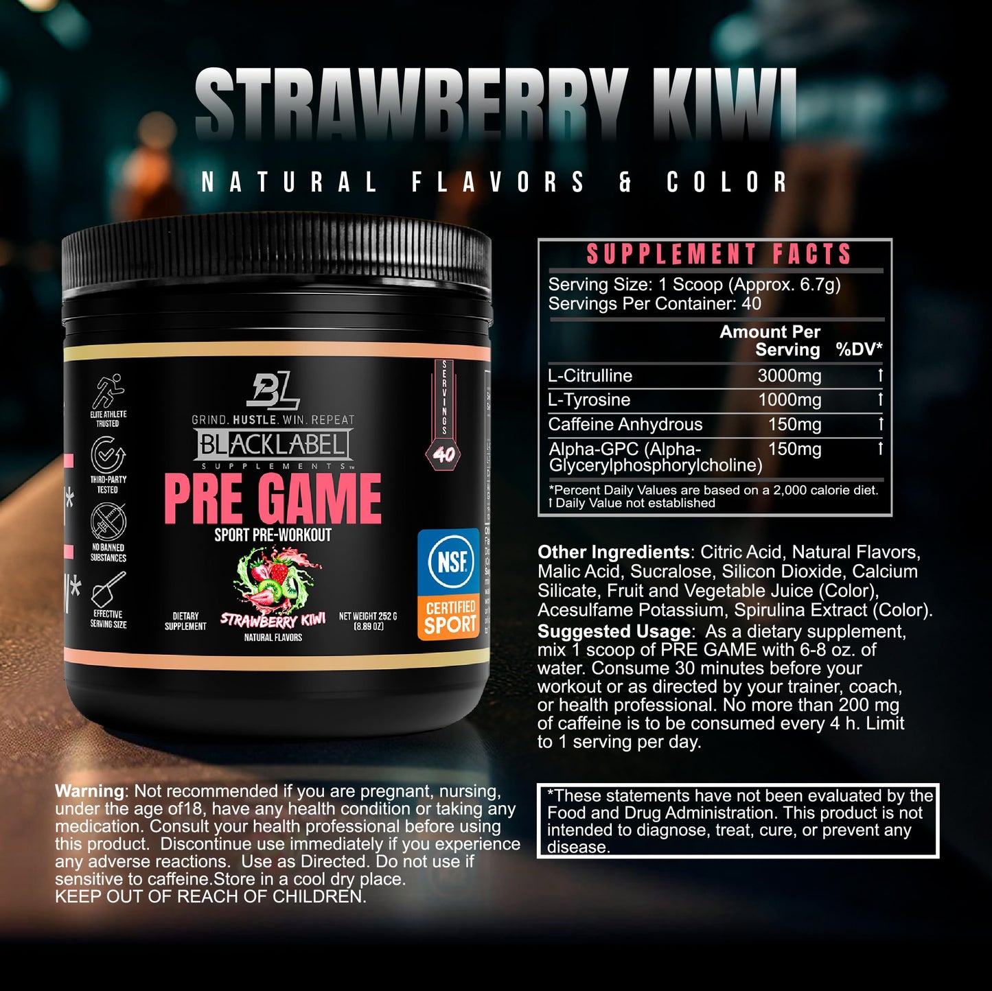 BLACKLABEL Supplements PRE-Game Pre-Workout Powder 8.89