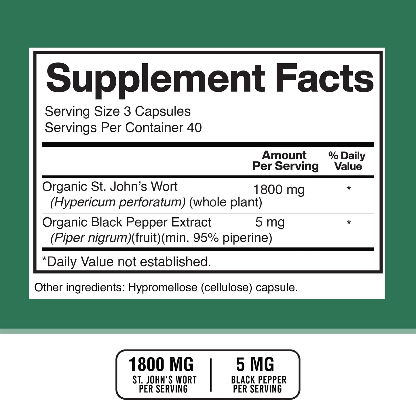 American Standard Supplements St. John’s Wort 1800mg Per Serving with Black Pepper Fruit Extract Capsules, 120 Count
