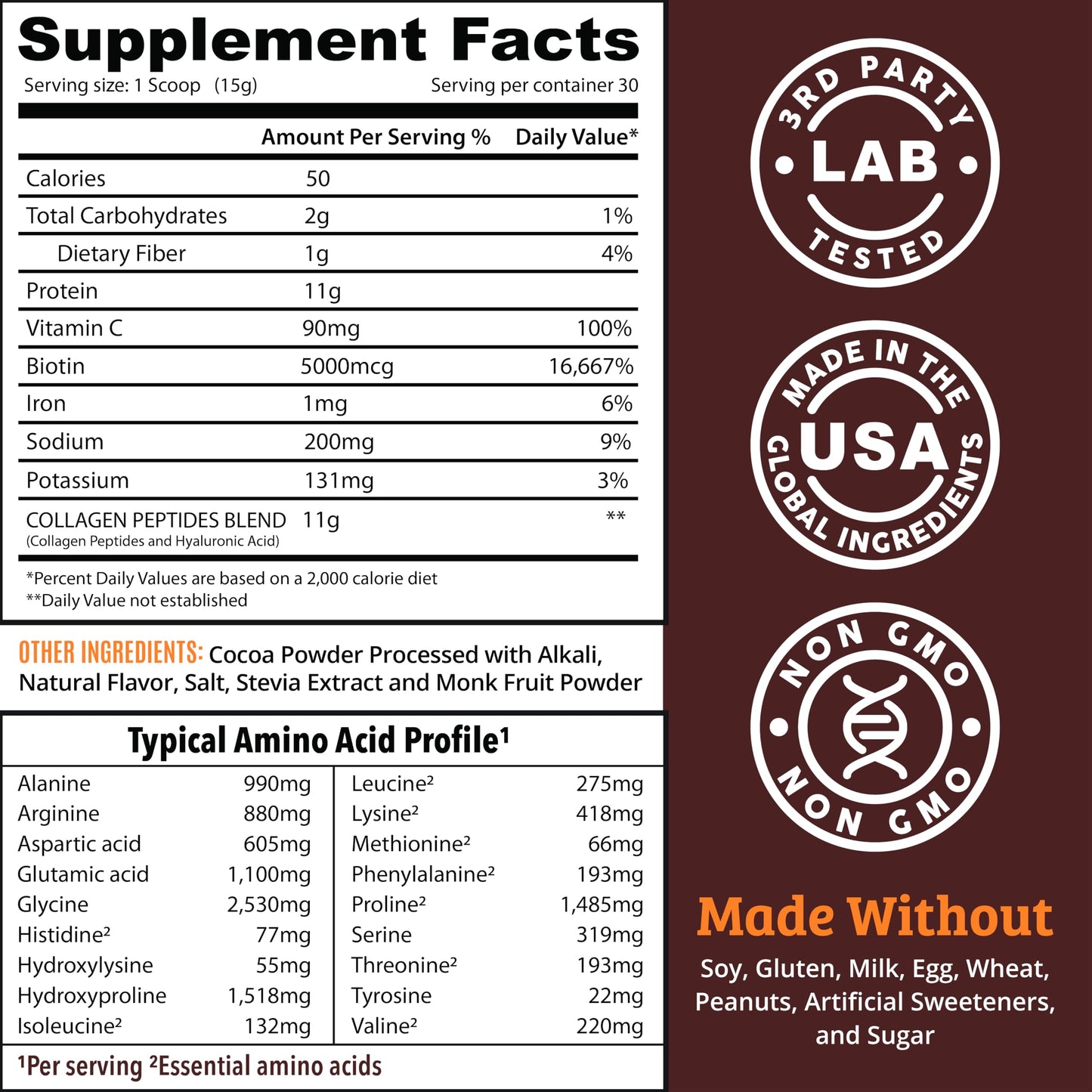 Dr. Matthew Chocolate Collagen Powder with Hyaluronic Acid, Vitamin C & Biotin, 15.9 oz