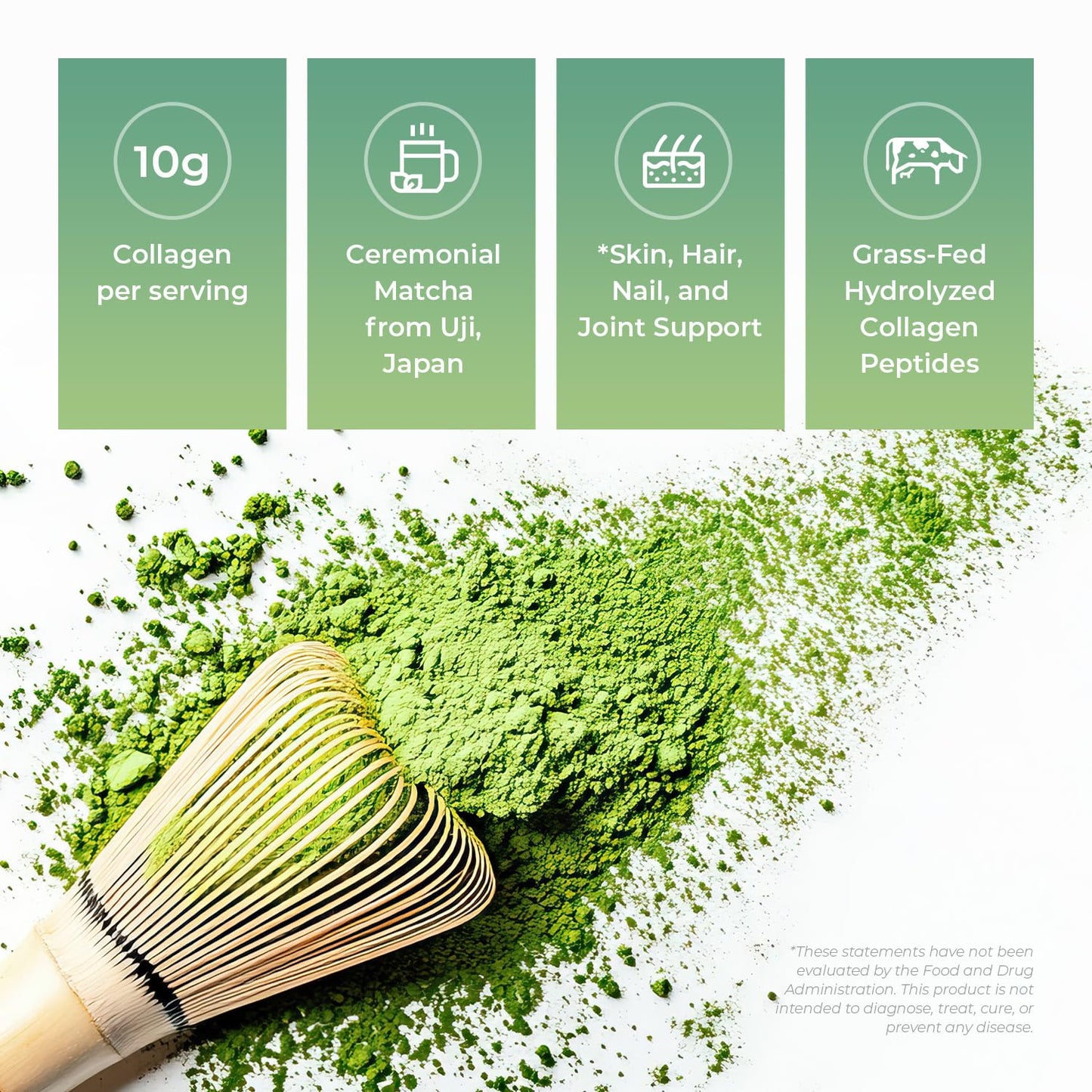 Maiji Japan Matcha Collagen Peptides Powder Supplement, Ceremonial Grade Matcha Green Tea Powder, 4.2 Ounce