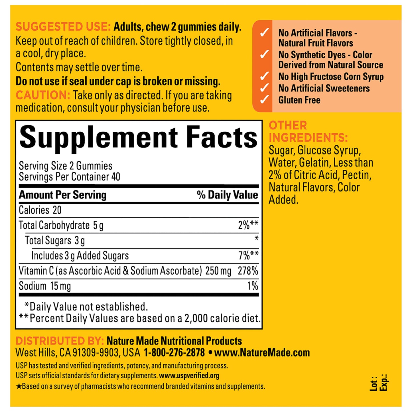 Nature Made Vitamin C Gummies 250mg per Serving for Daily Immune Support, 80 Count