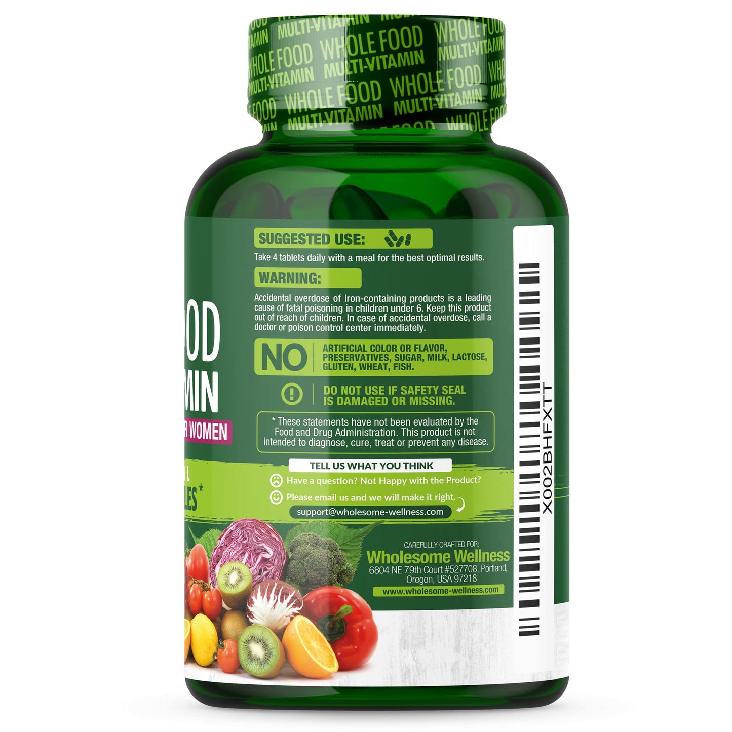 Wholesome Wellness Whole Food Multivitamin for Women - Natural Multi Vitamins, Minerals, Organic Extracts, 120 Tablets