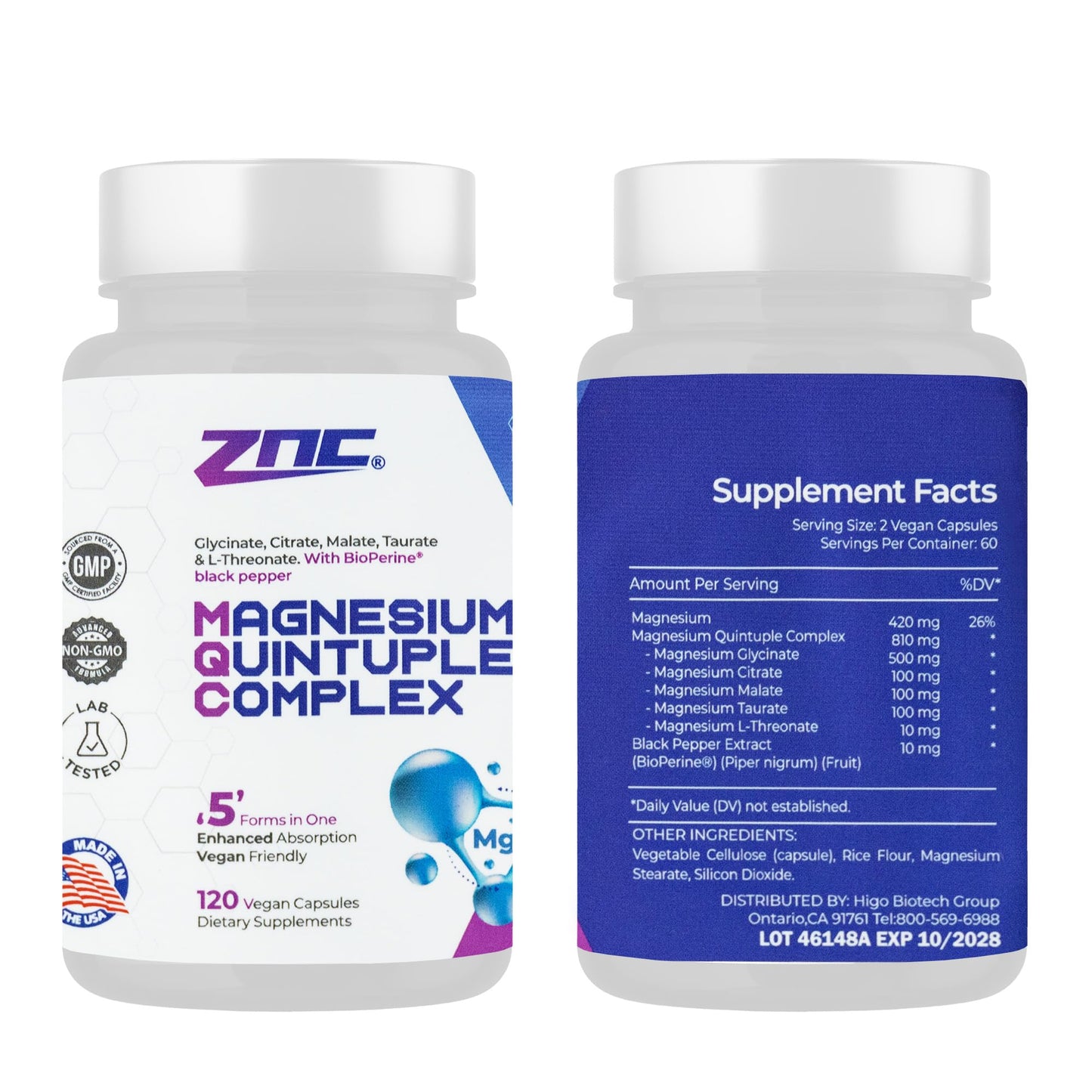 ZNC Magnesium Complex 810mg with 8 Forms Including Glycinate & Citrate, Chelated for Absorption, Bone Heart Muscle Support Softgels 120
