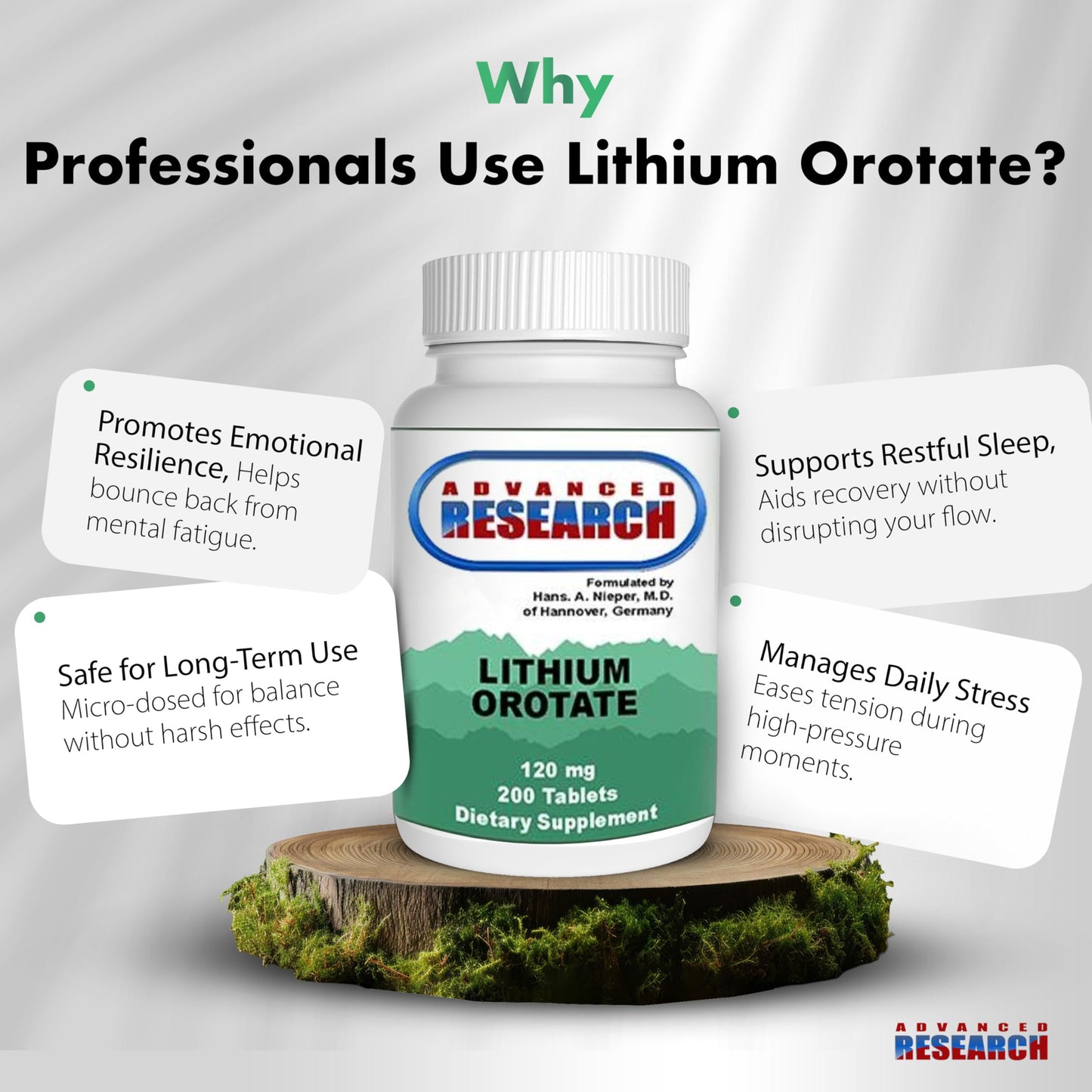 NCI Advanced Research Dr. Hans Nieper Lithium Orotate 5mg Tablets 200 Count