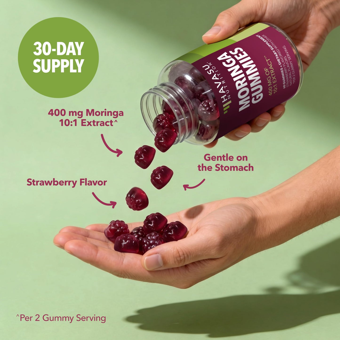 HAVASU NUTRITION Moringa Gummies 400mg Per Serving, Green Superfood Supplement, 60 Count