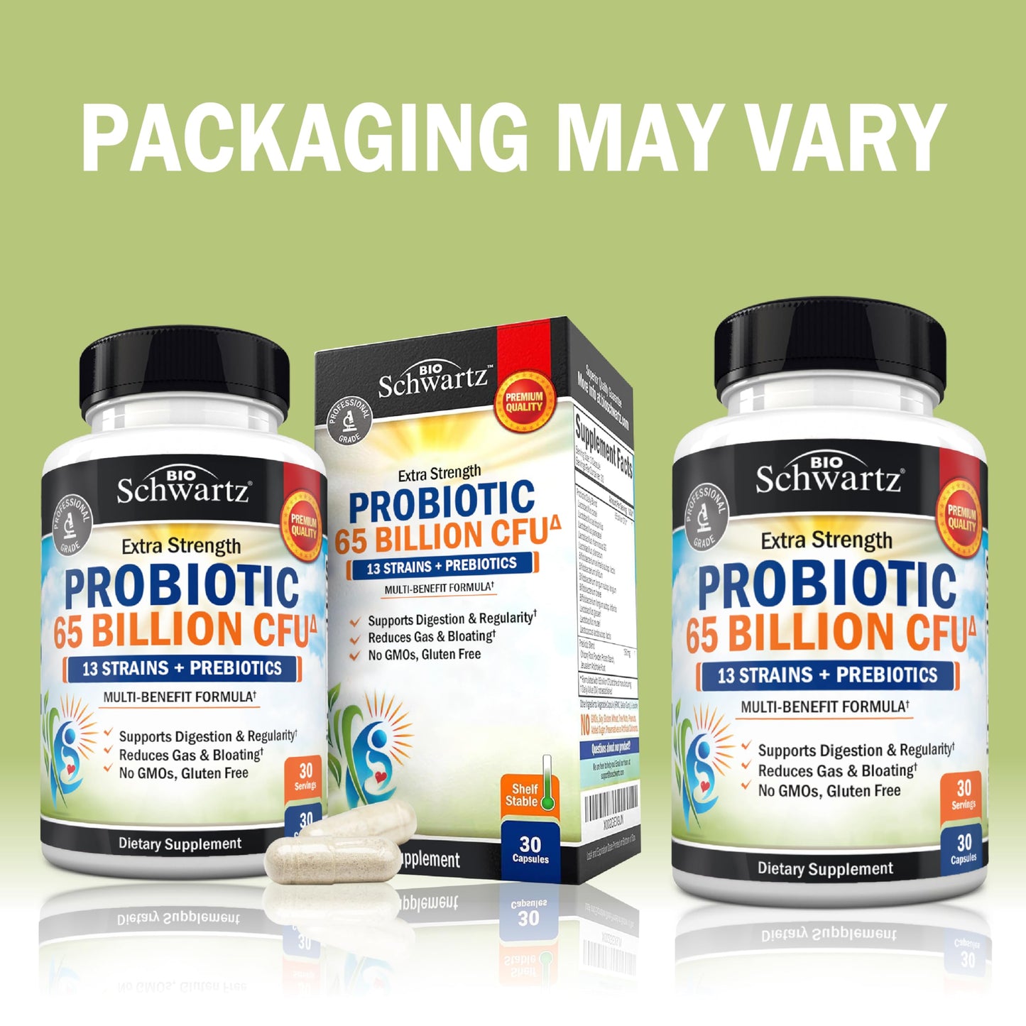BioSchwartz Probiotic 65 Billion CFUs with Prebiotics for Women & Men, 30 Capsules