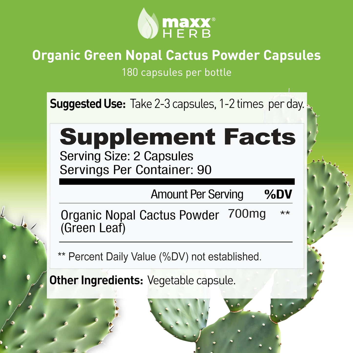 Maxx Herb Green Nopal Cactus Capsules, 180 Count