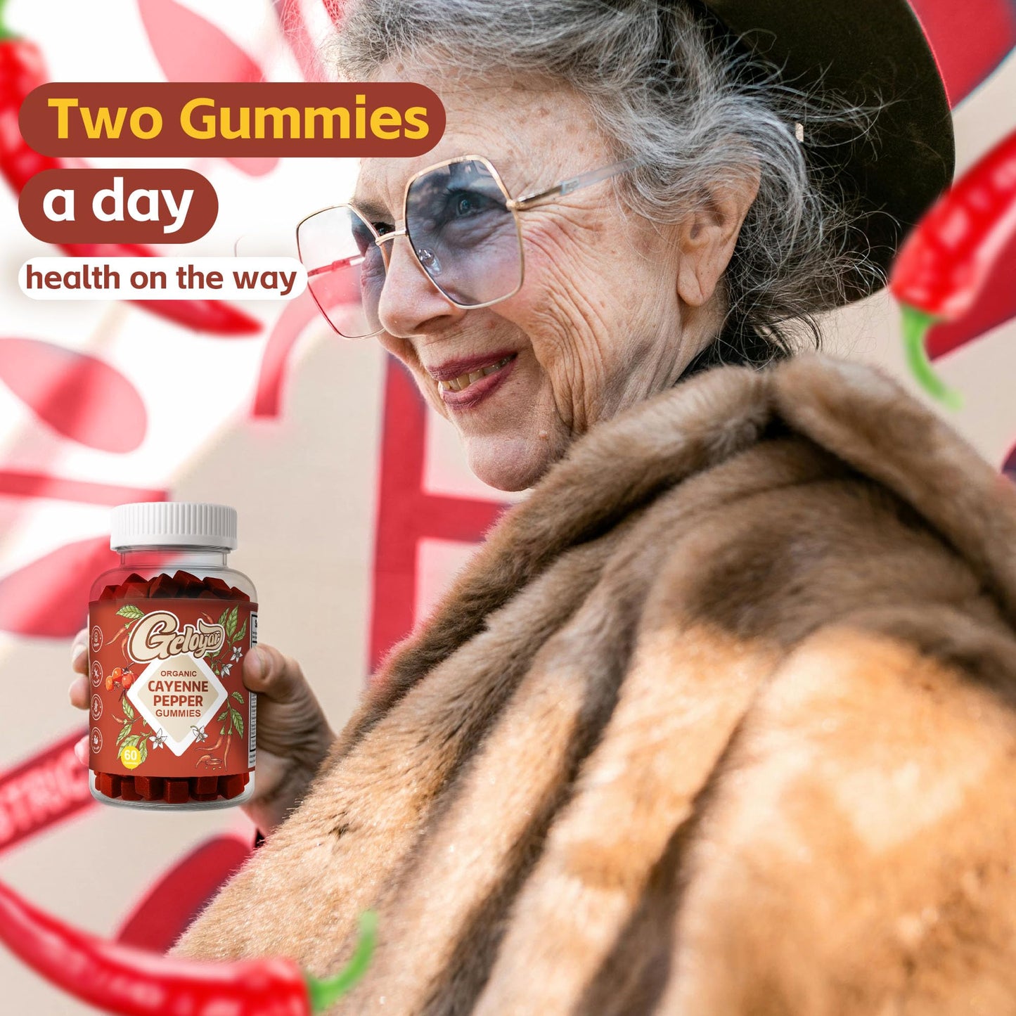 Geloyar Cayenne Pepper Supplements Gummies, 60 Count