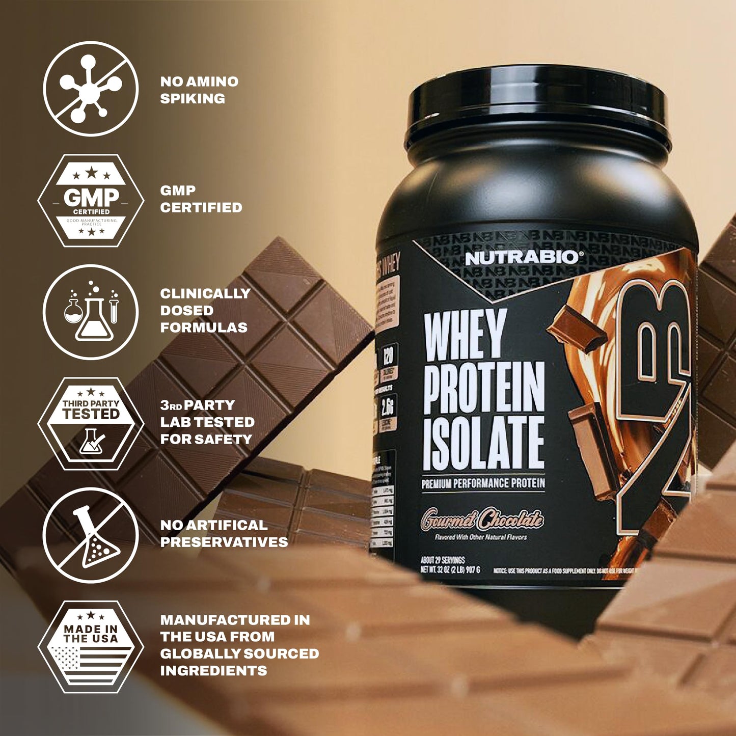 NutraBio 100% Whey Protein Isolate Protein Powder Alpine Vanilla, 32 Servings