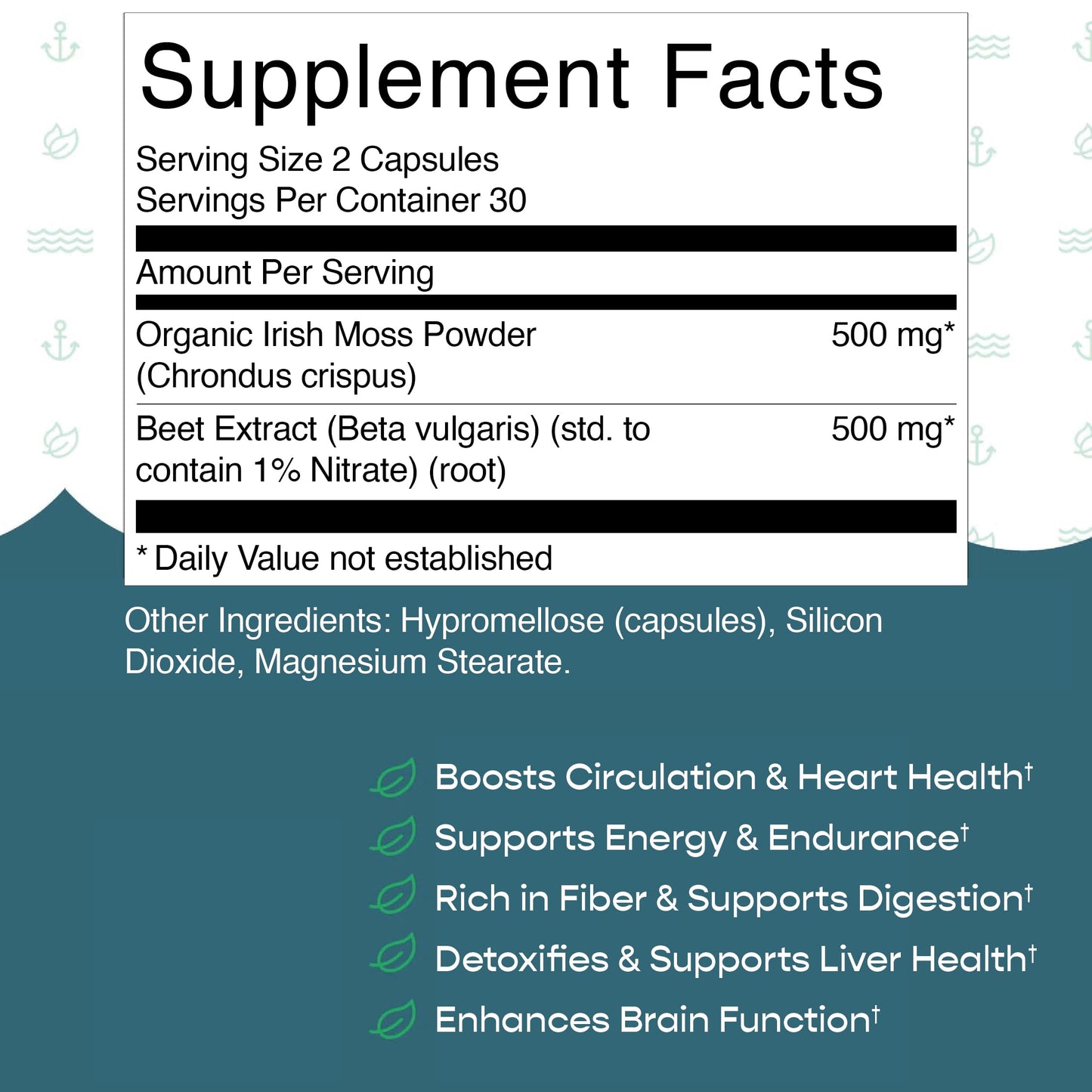 Herbal Vineyards Wildcrafted Irish Sea Moss Capsules with Beetroot, Vegan, 60 Capsules