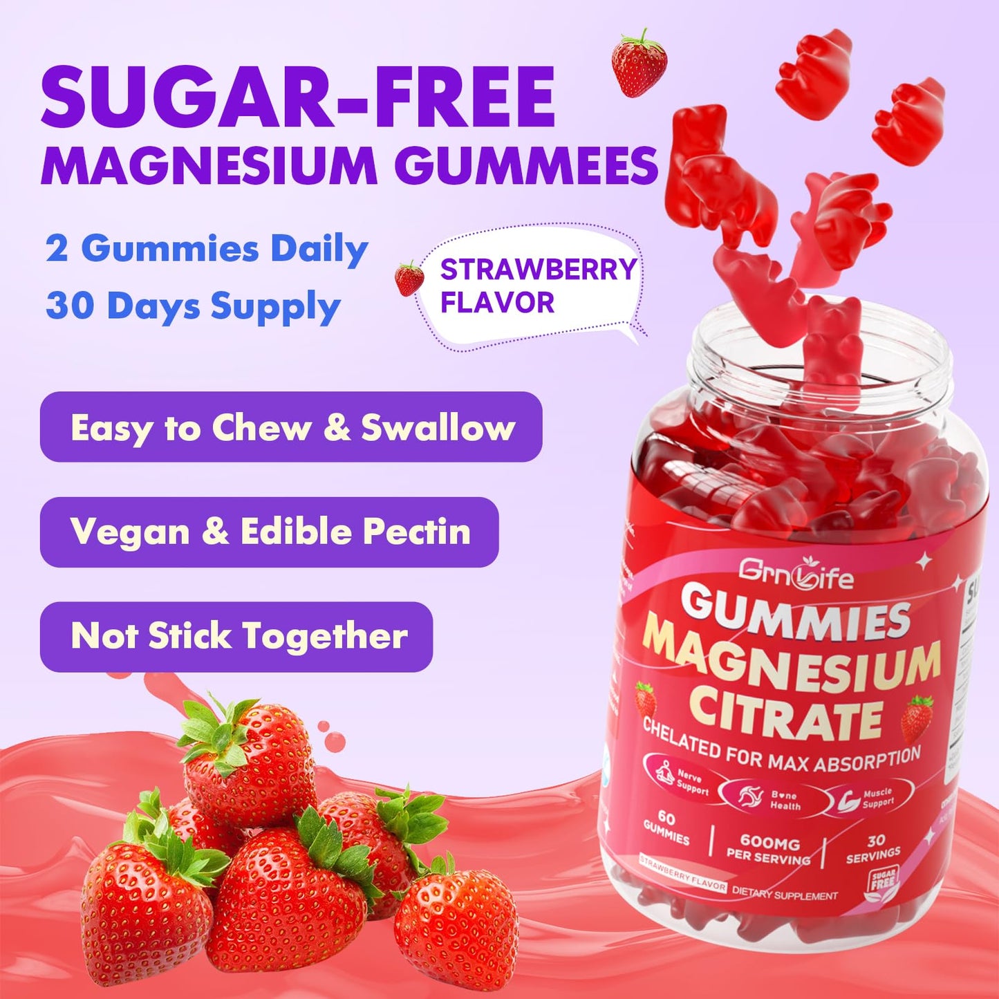GrnLife Magnesium Citrate Gummies 600mg, Gummy, 120 Count