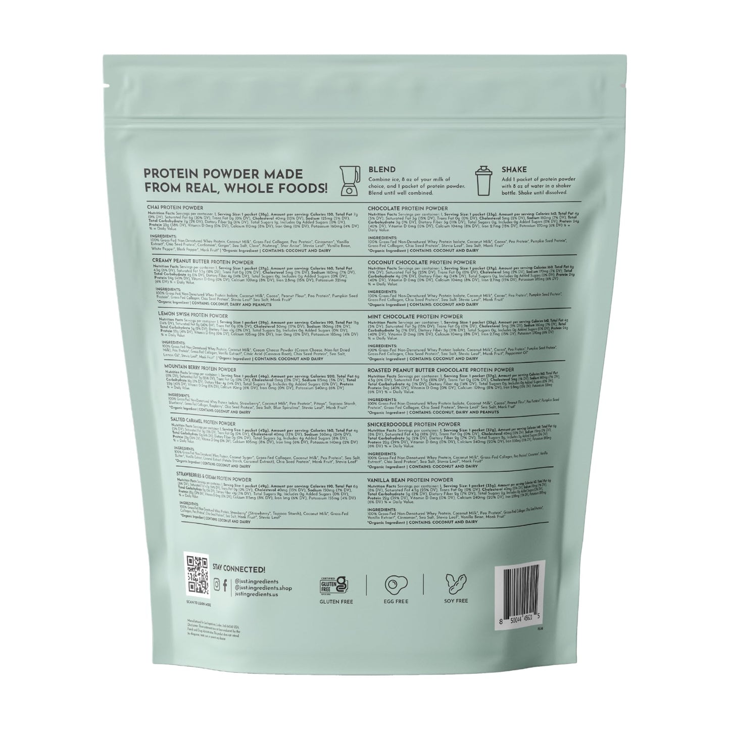 JUST INGREDIENTS Grass-Fed Whey Protein Powder, Four-Source Organic Whole Food Blend, 12 Servings, 22g Protein