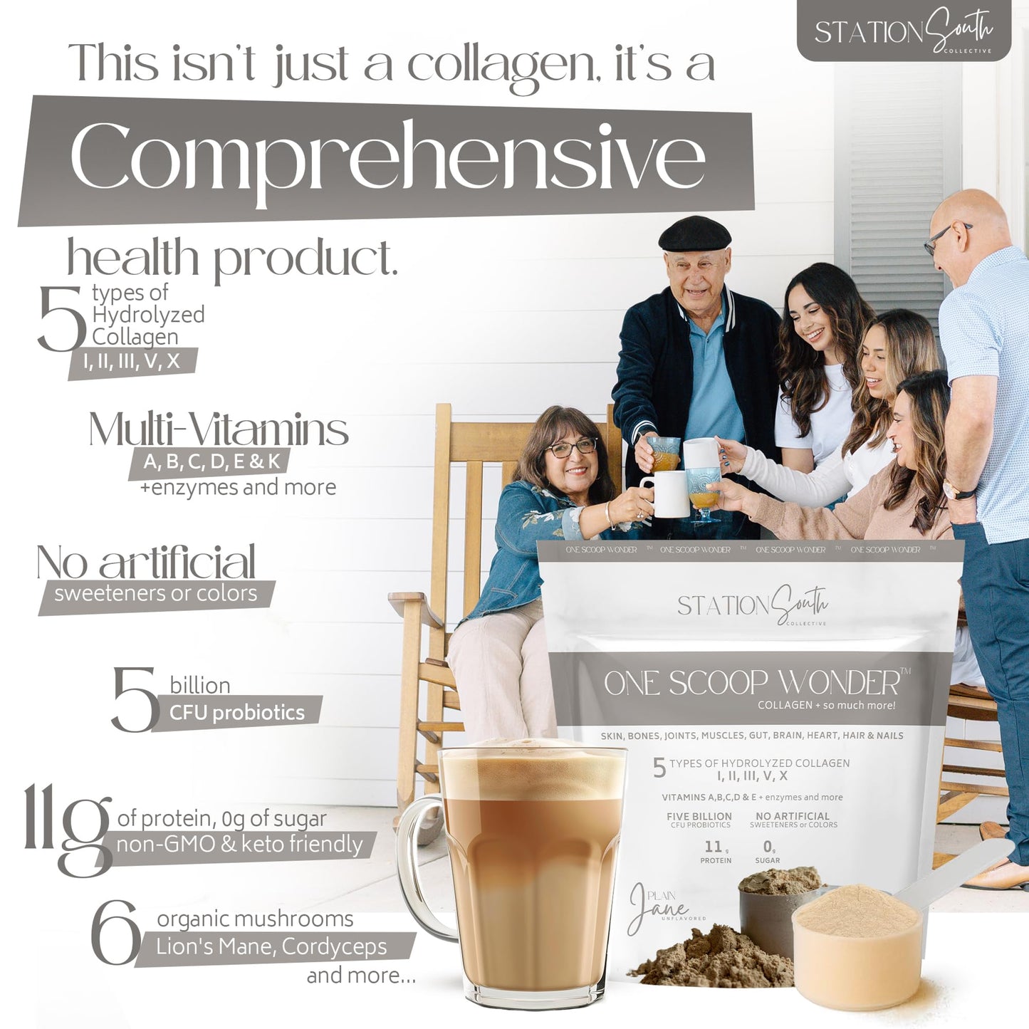 Station South Collective ONE SCOOP WONDER All-in-One Wellness Powder, 16 Servings