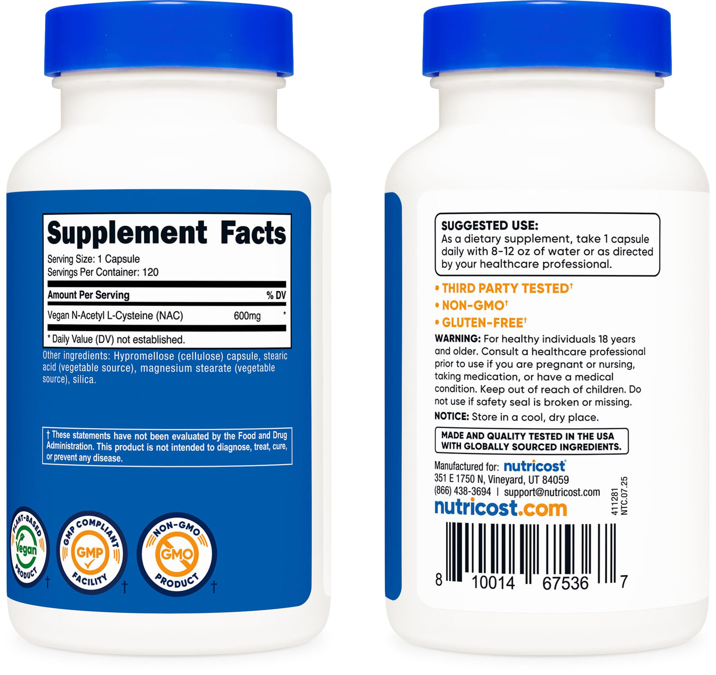 Nutricost N-Acetyl L-Cysteine (NAC) 600mg Capsules, 240 Count