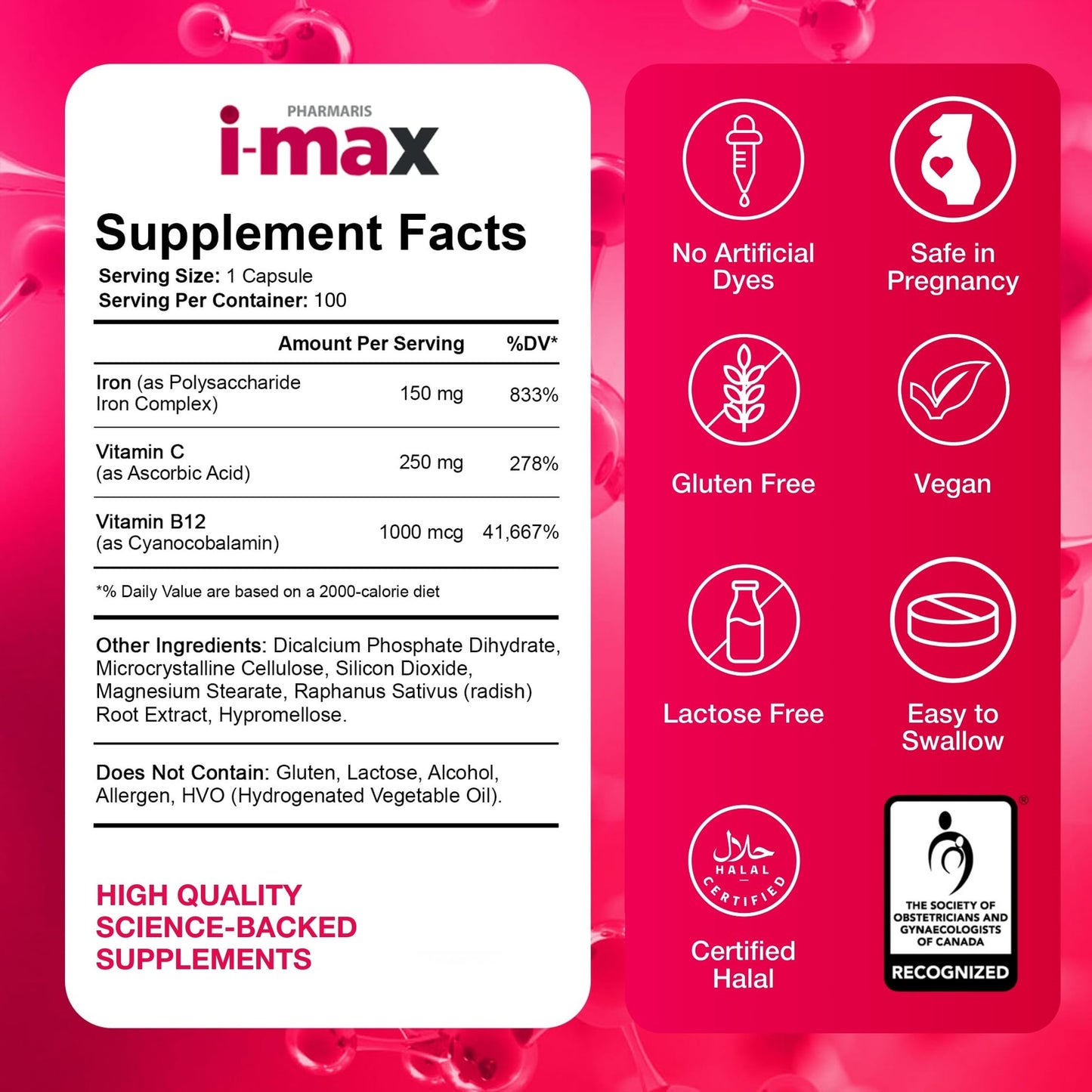 Pharmaris i-max Iron Supplement Tablet, 100 Tablets