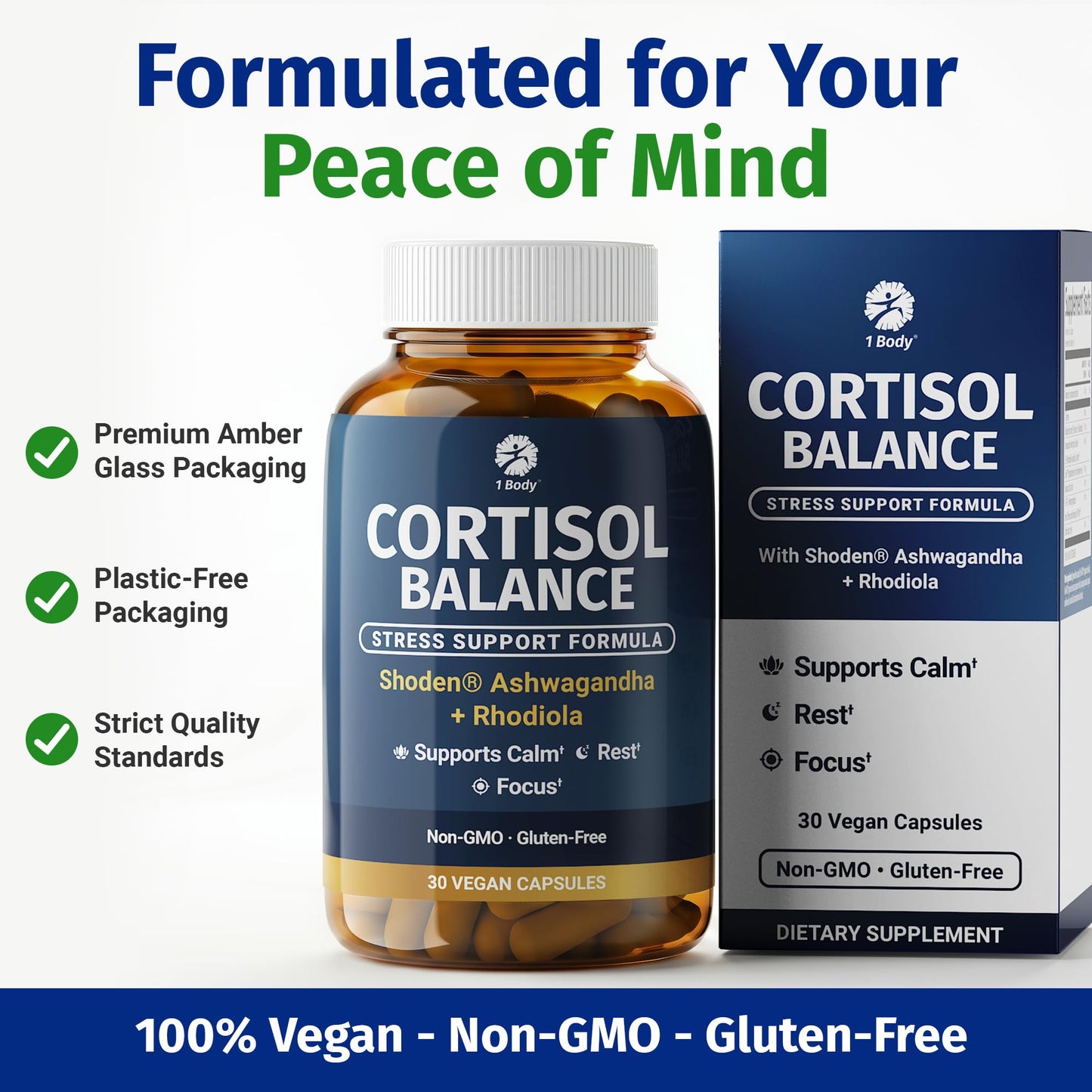 1 Body Cortisol Support with Ashwagandha & Saffron 30 Capsules
