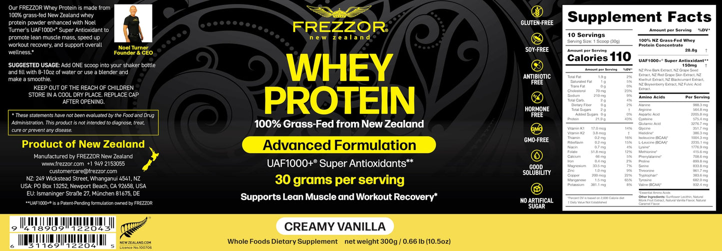 FREZZOR 100% Grass-Fed Whey Vanilla Protein Powder, 10.5 oz