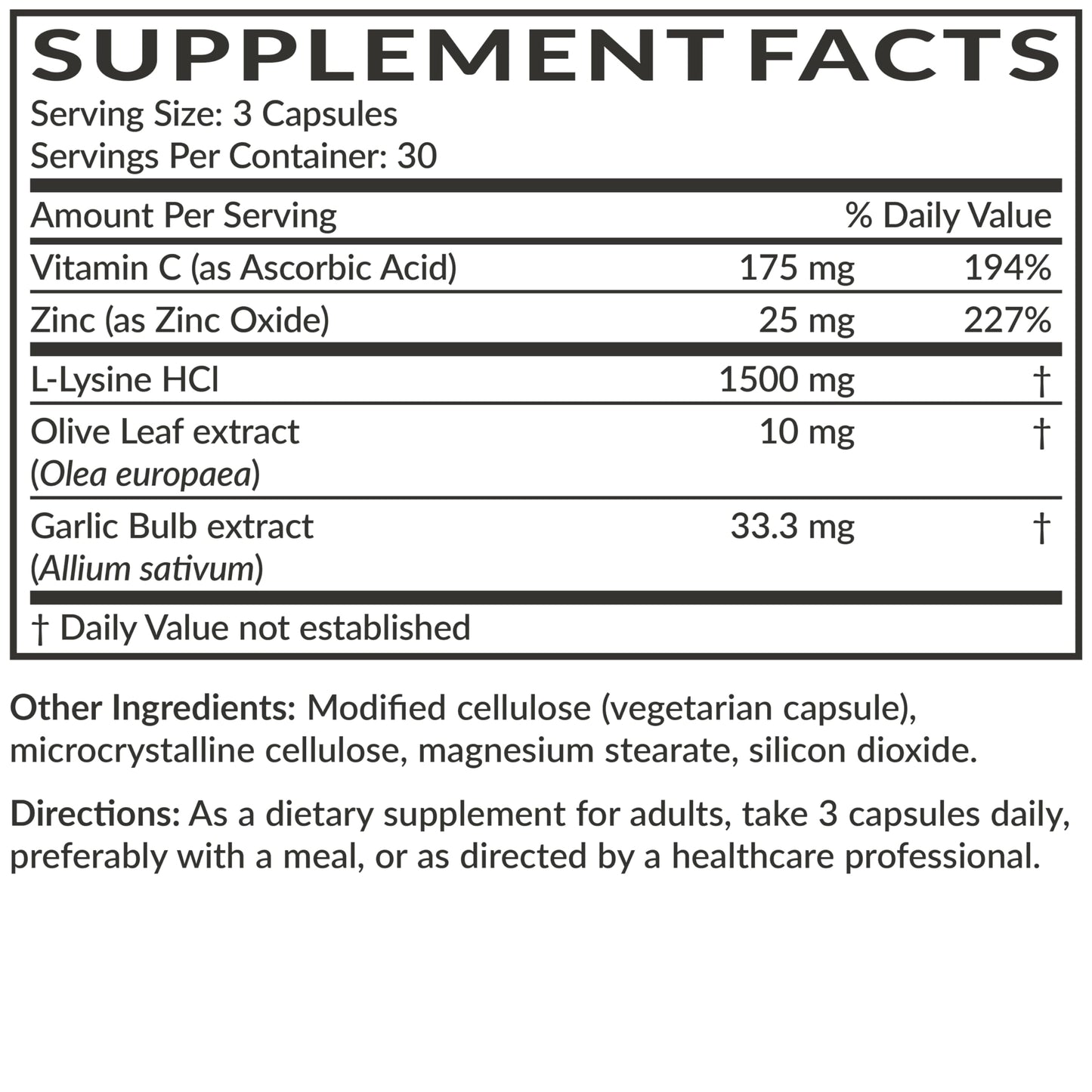 Futurebiotics L-Lysine Defense Immune Support Complex Capsules 1500 mg per Serving with Vitamin C, Zinc, Olive Leaf & Garlic, Non-GMO, 90 Capsules