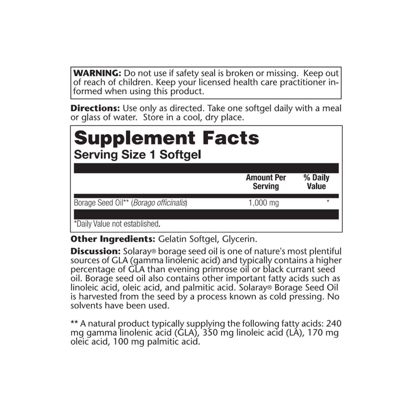 SOLARAY Borage Oil Seed Softgel, 50 Count