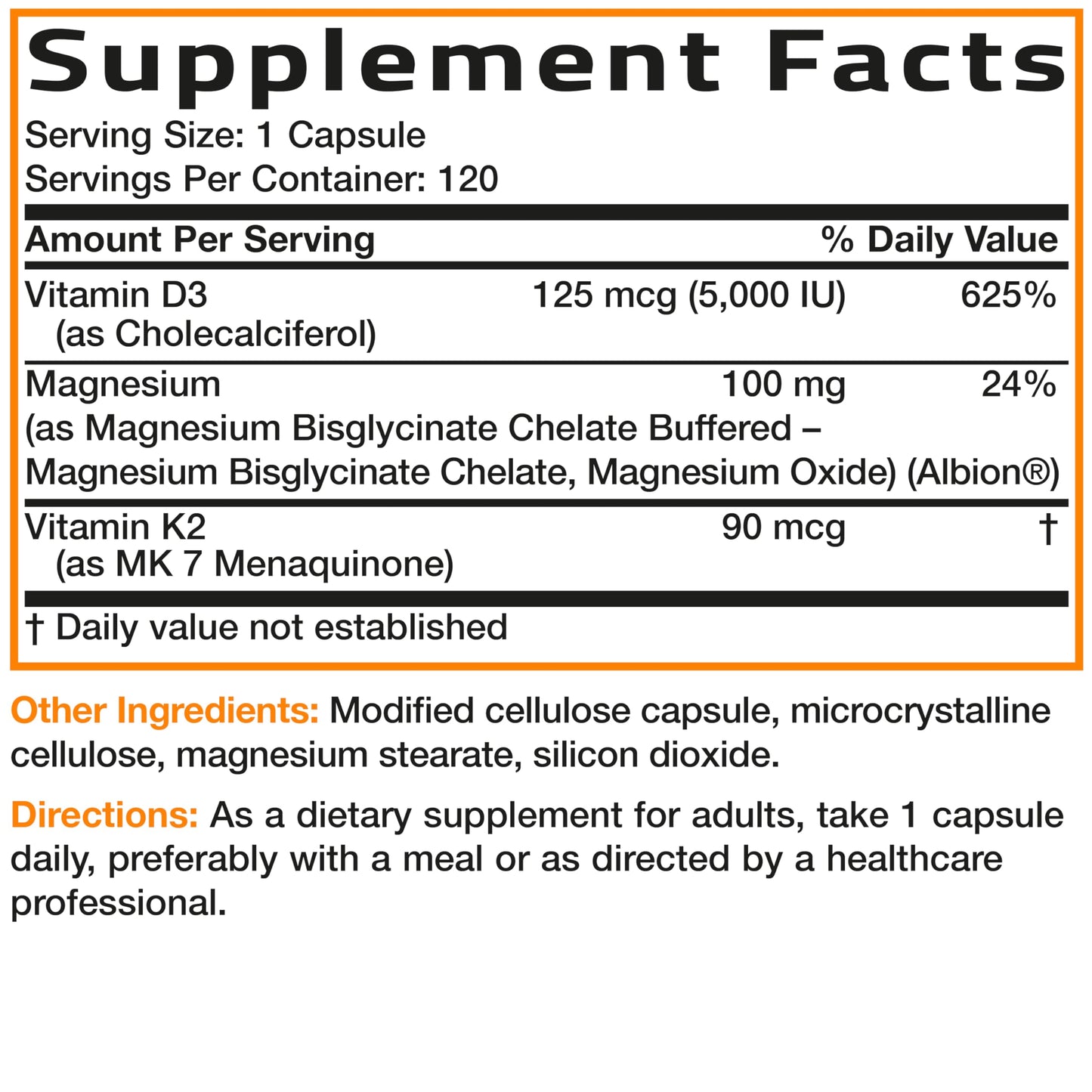 Bronson Vitamin K2+D3 Magnesium Glycinate Supplement Capsule, 120 Capsules
