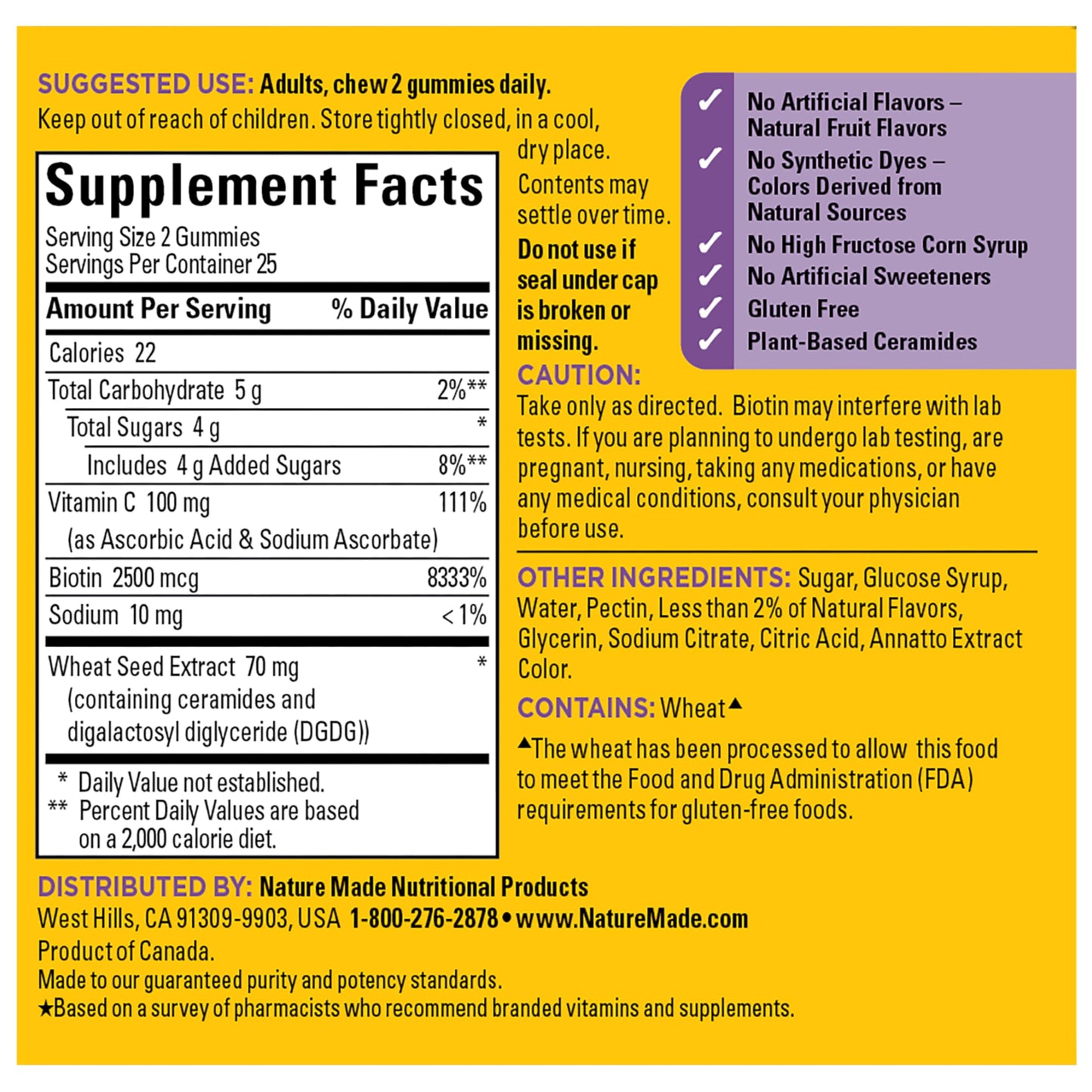 Nature Made Skin Hydration Gummies Plus Plant-Sourced Ceramides Gummy 50