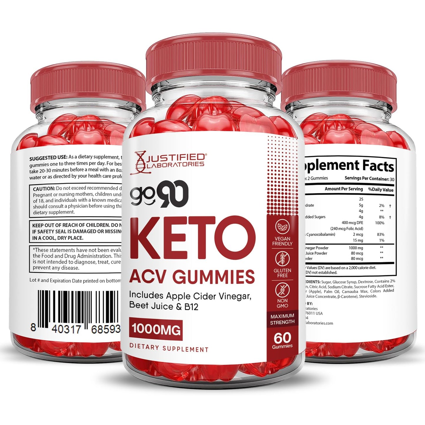 Justified Laboratories Go 90 Keto ACV Gummies Advanced Formula 1000mg - 60 Gummies