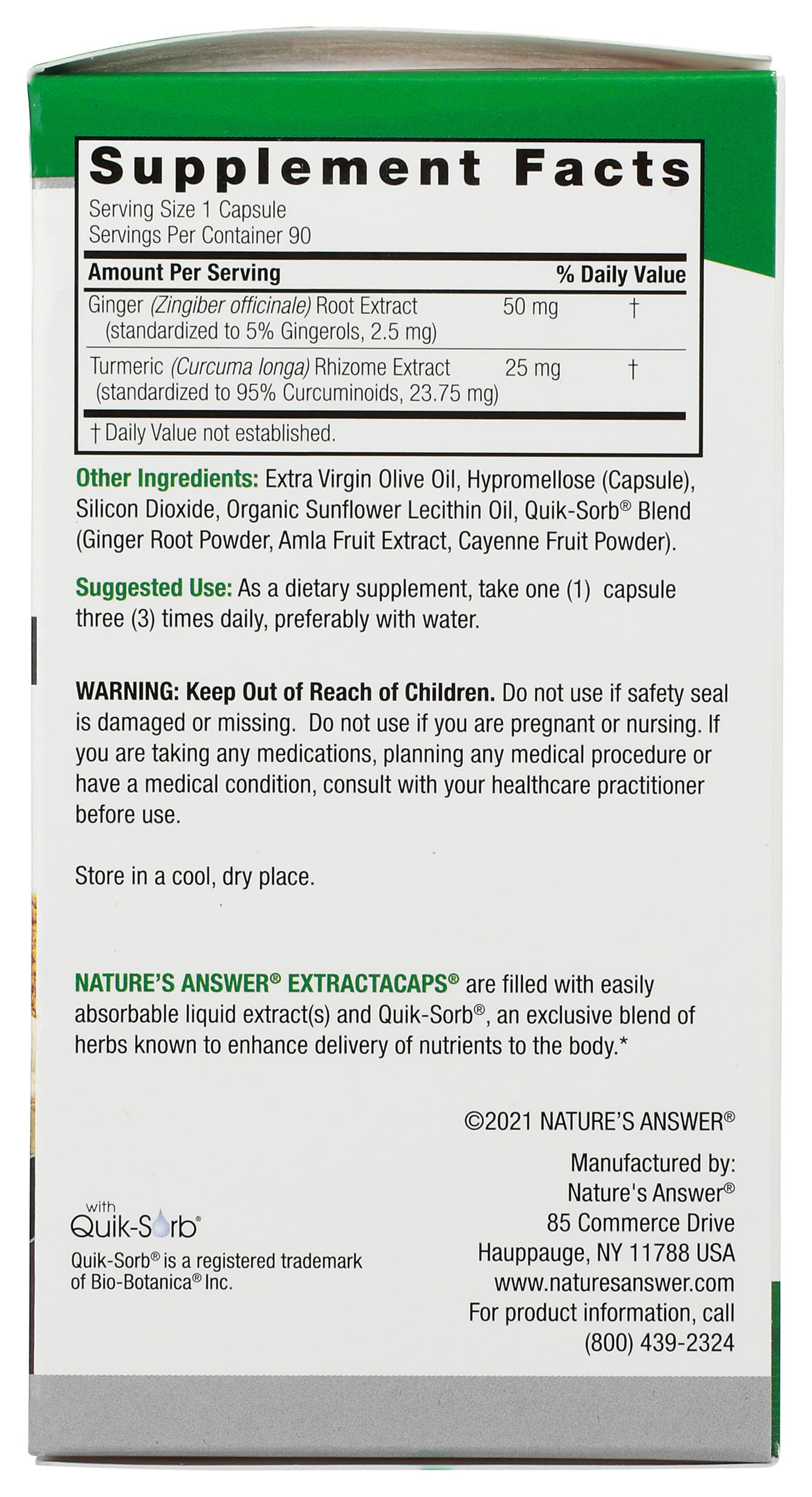 Nature's Answer Turmeric and Ginger Capsules 90 Count