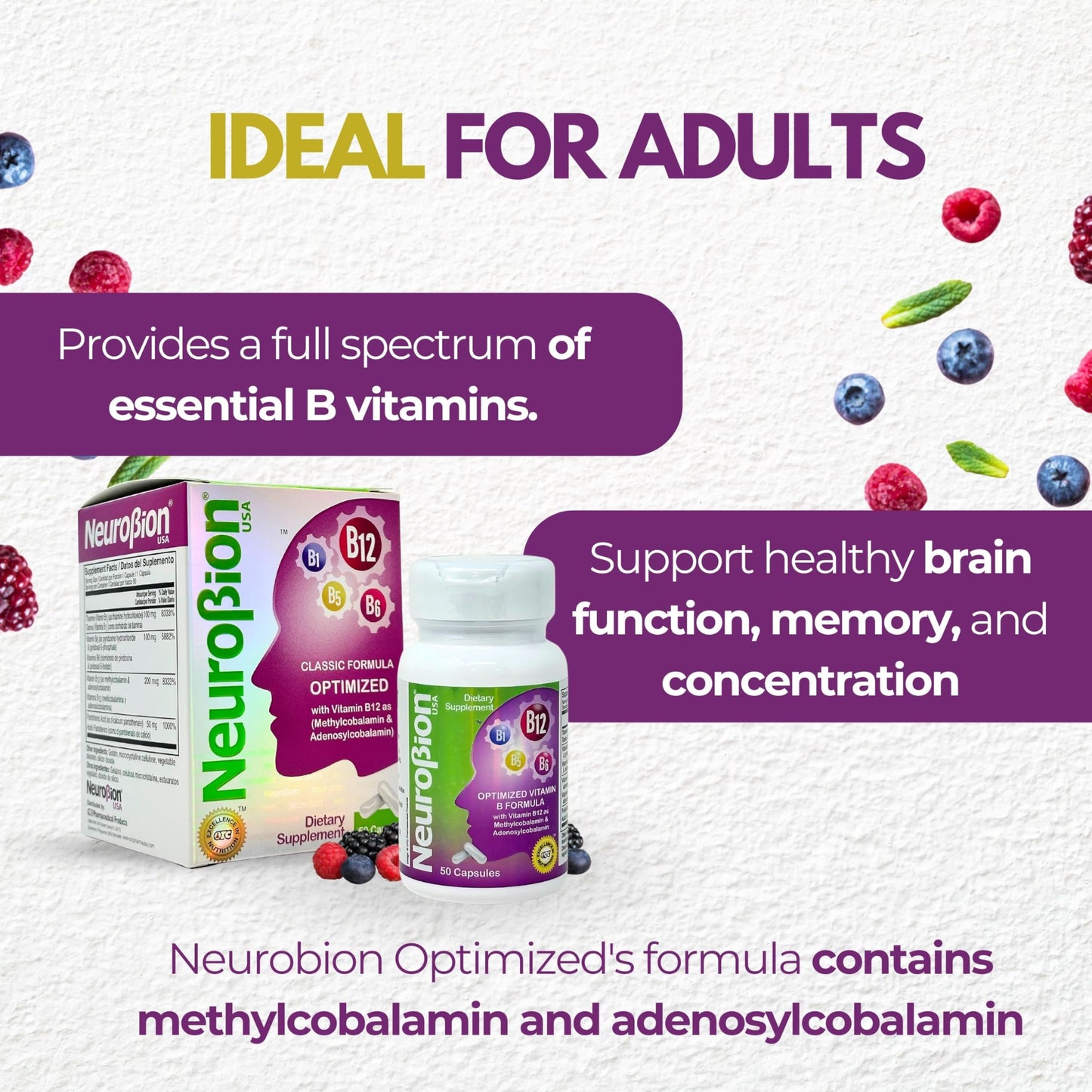 Neurobion Optimized Classic Formula B12 Methylcobalamin Dietary Supplement Capsule 50 Capsules