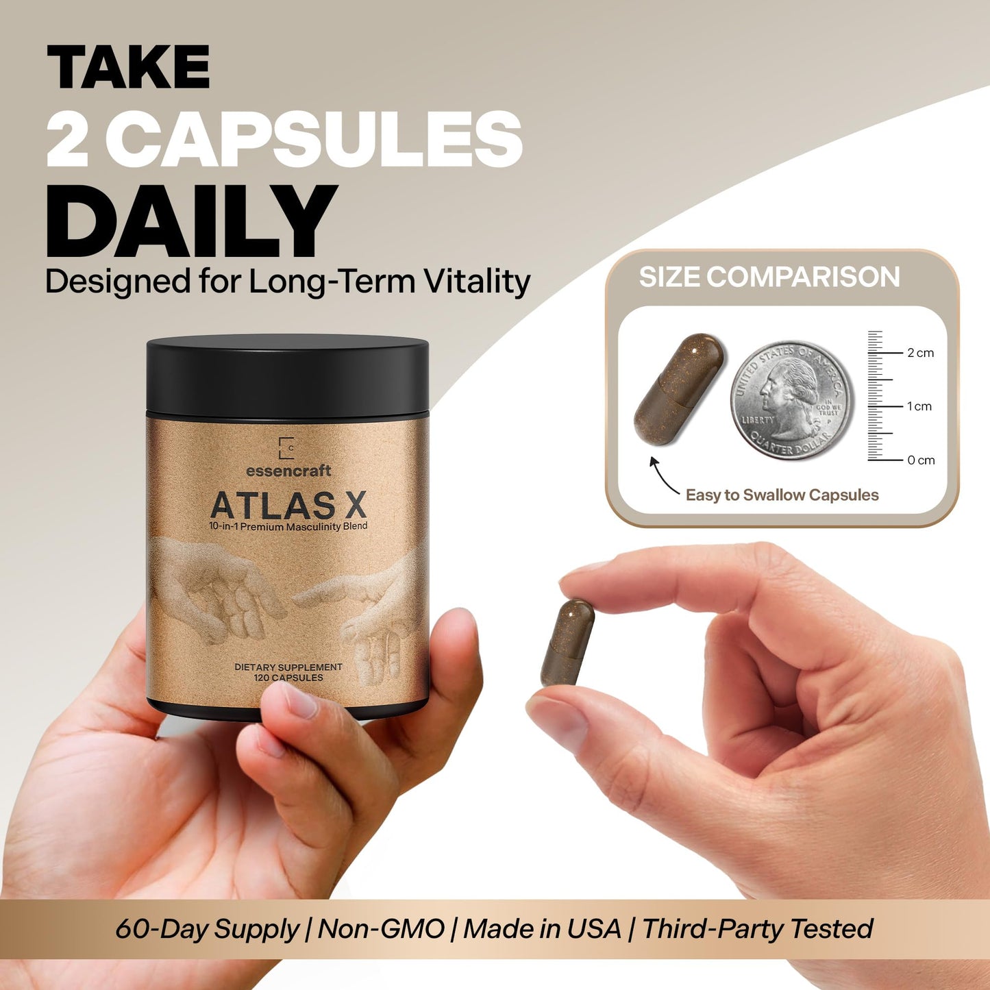 Essencraft Atlas X Testosterone Supplement for Men – 10-in-1 Natural Testosterone Booster & Muscle Booster w/Shilajit, Zinc, Tongkat Ali, & More, 120 Capsules