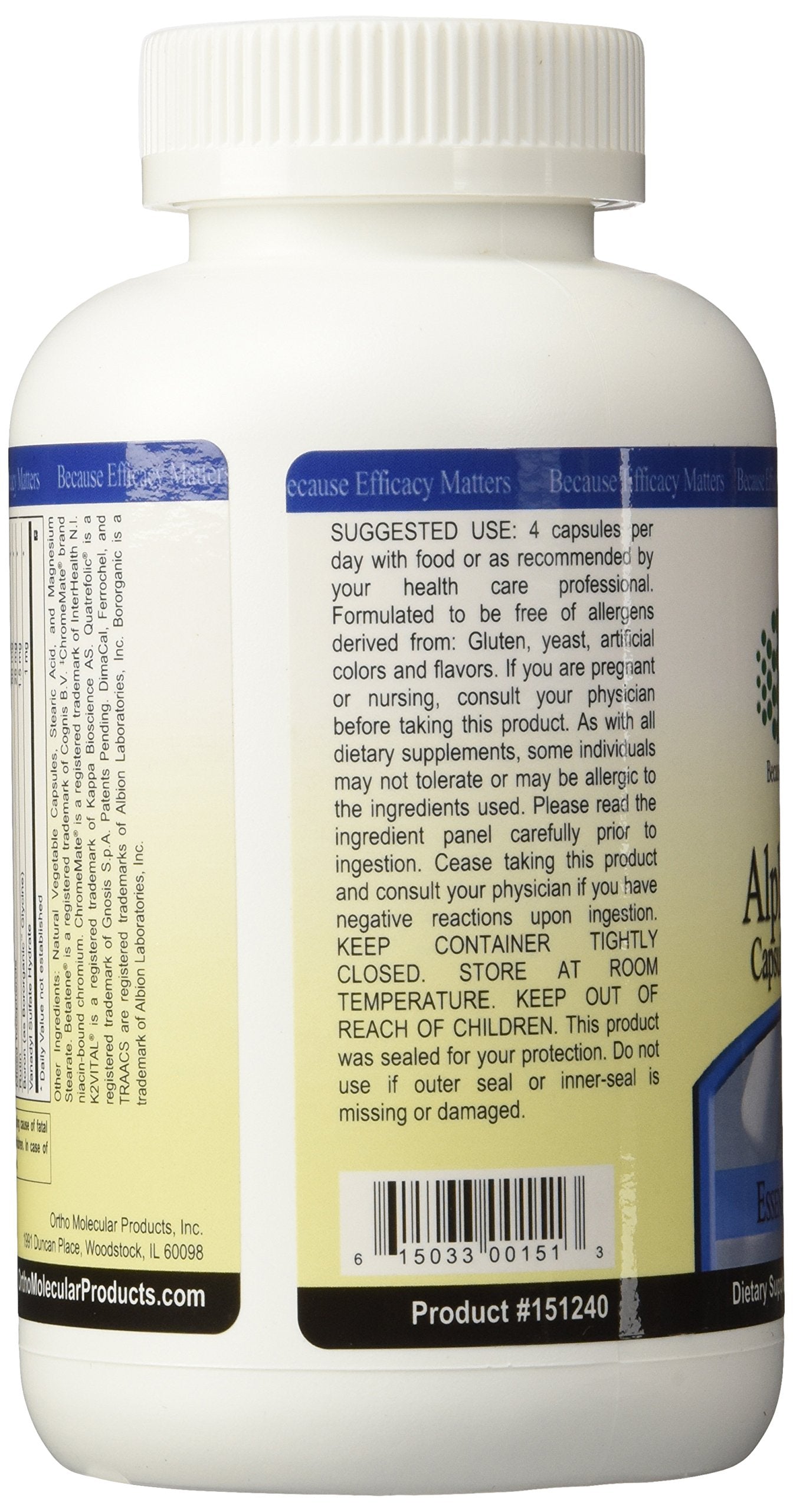 Ortho Molecular Products Alpha Base with Iron Capsules 240 Count