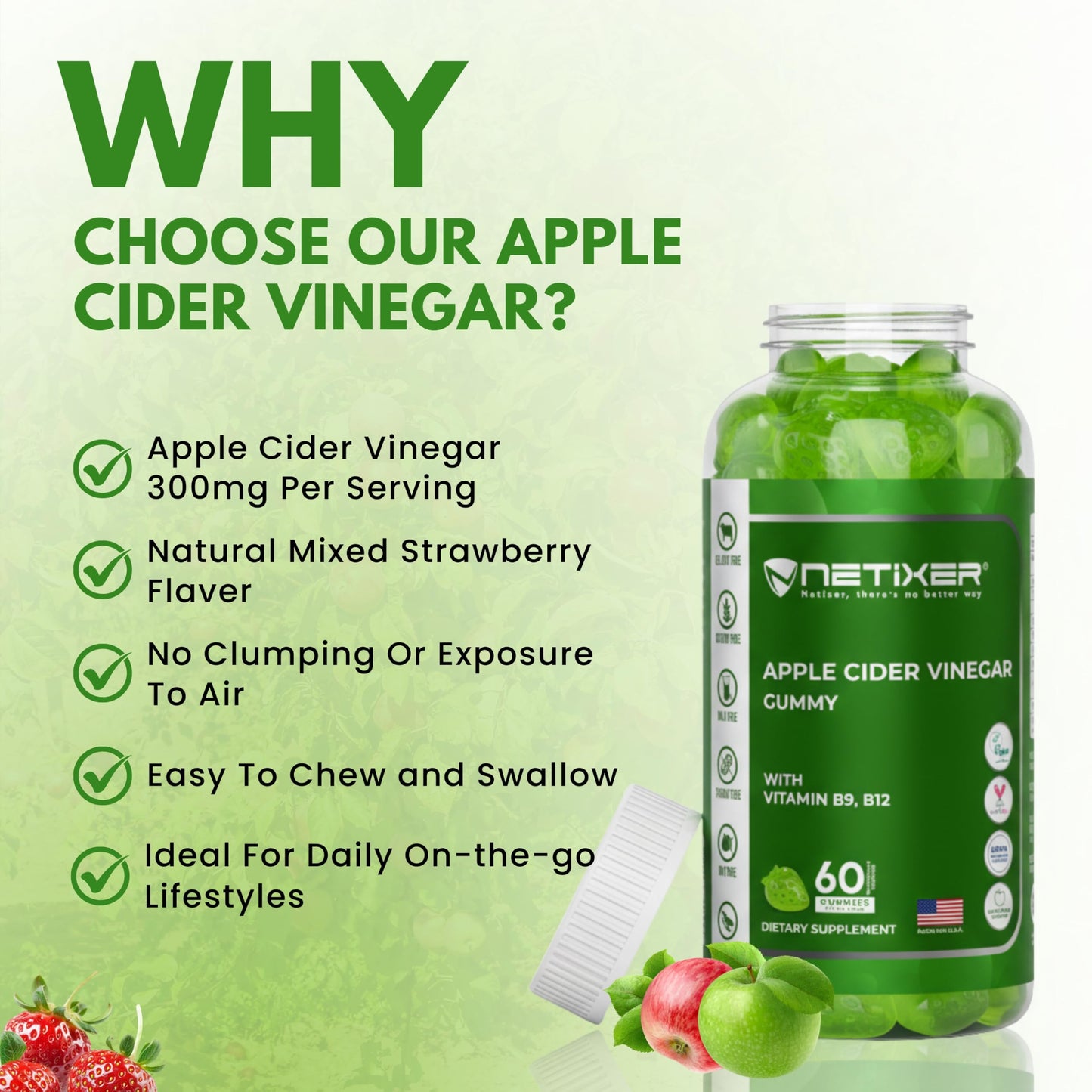 nETiXER Apple Cider Vinegar Gummies 60 Gummies