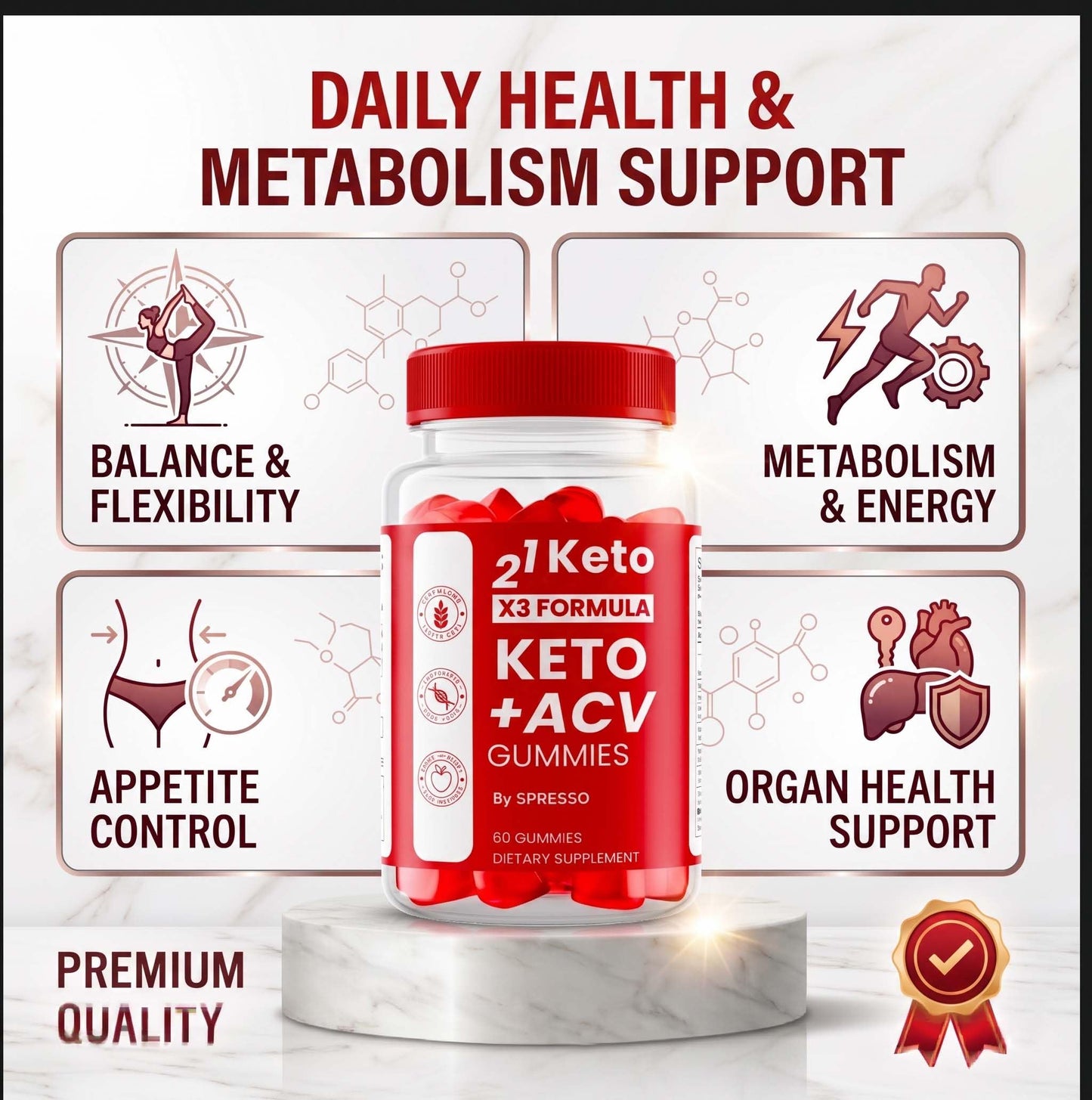 SPRESSO 21 Keto X3 Formula Keto+ACV Gummies, 60 Gummies