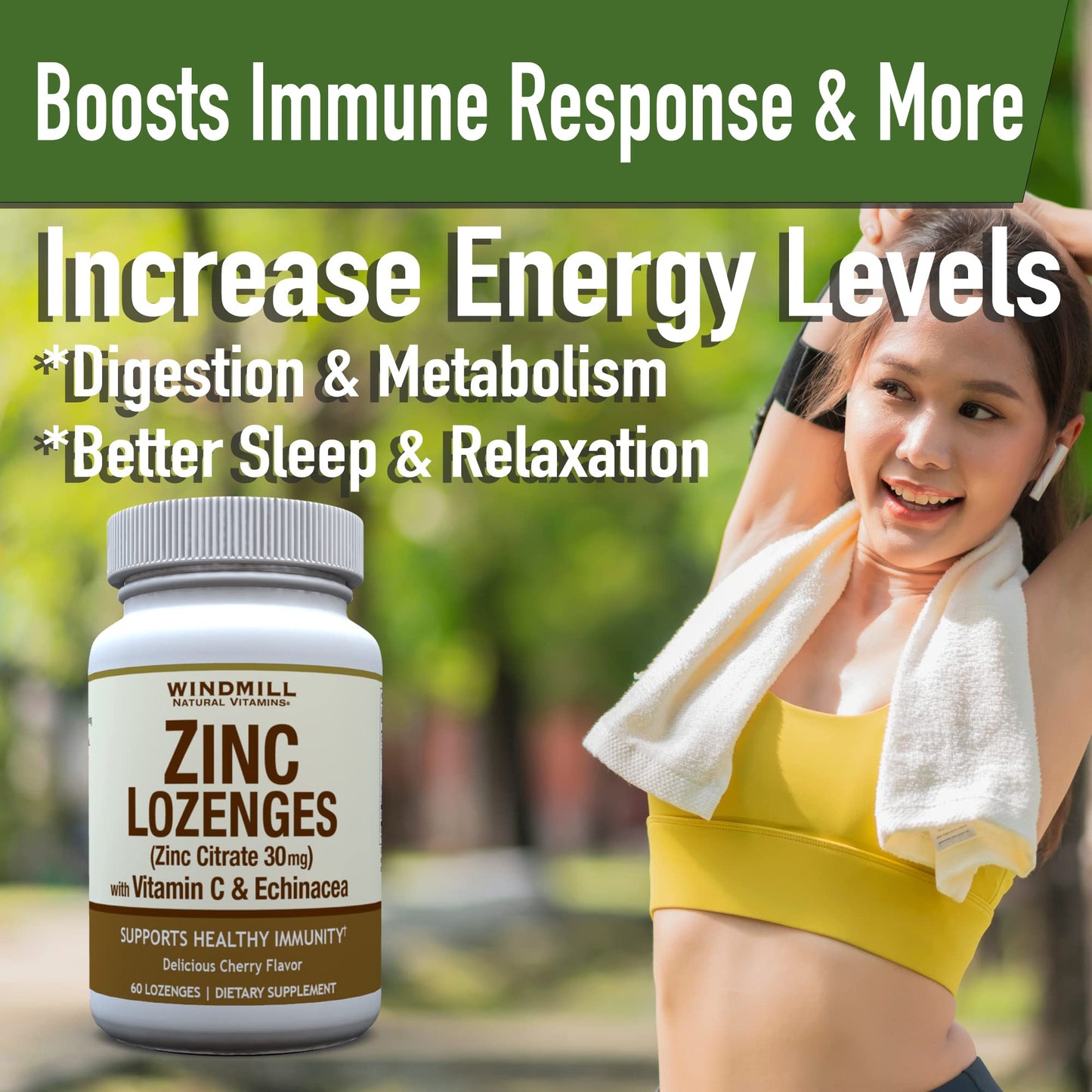 Windmill Zinc Lozenges, Immune Booster, with Echinacea and Vitamin C, 60 Lozenges
