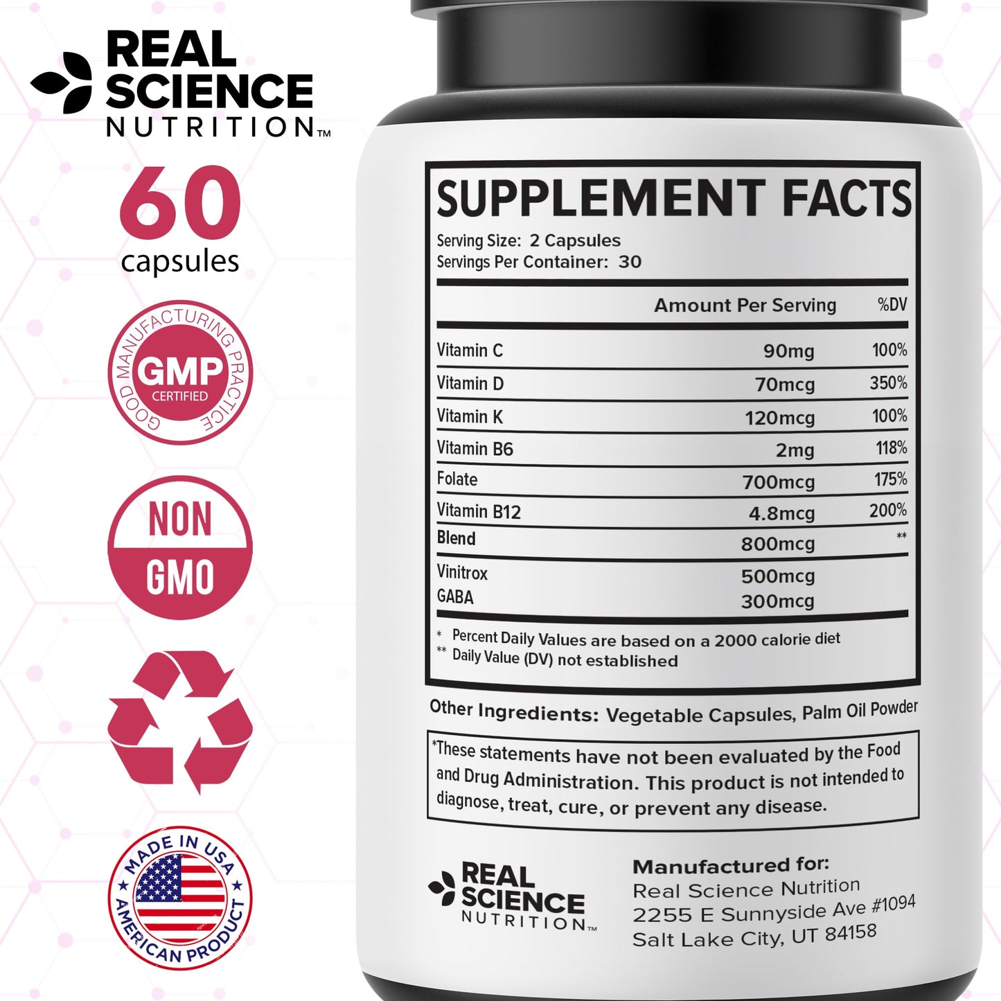 Real Science Nutrition Hair and Nail Vitamins Capsules, 60 Count