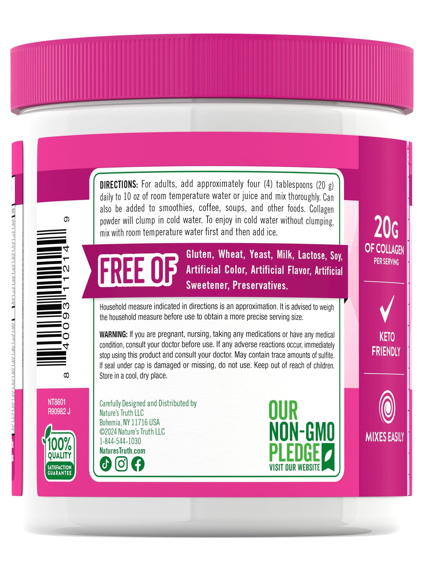 Nature's Truth Collagen Powder 7 oz Unflavored, Grass-Fed Peptides, Keto Friendly, Non-GMO, Gluten Free